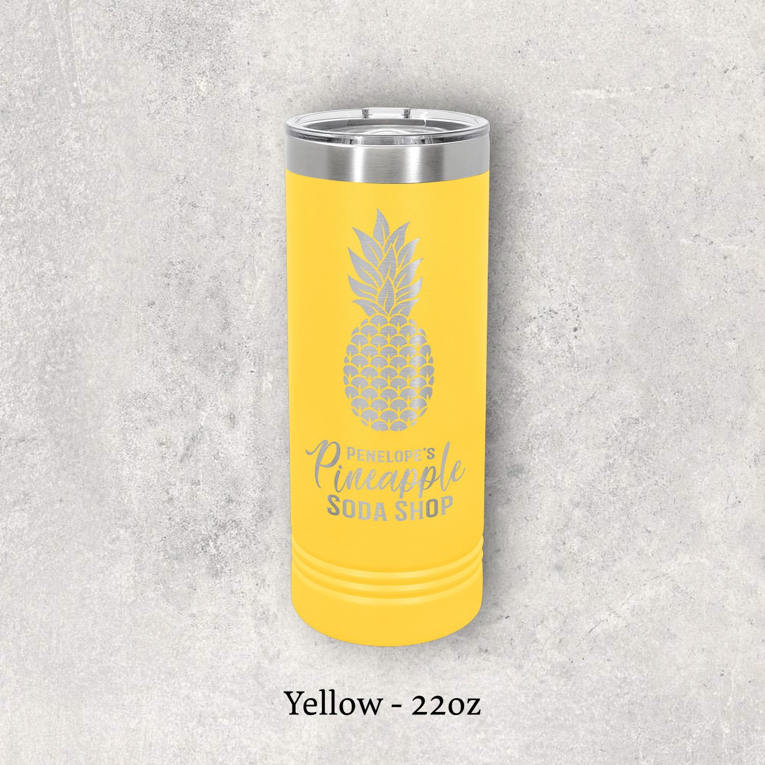Laser engraved yellow 22oz skinny tumbler with lid – Lazeric