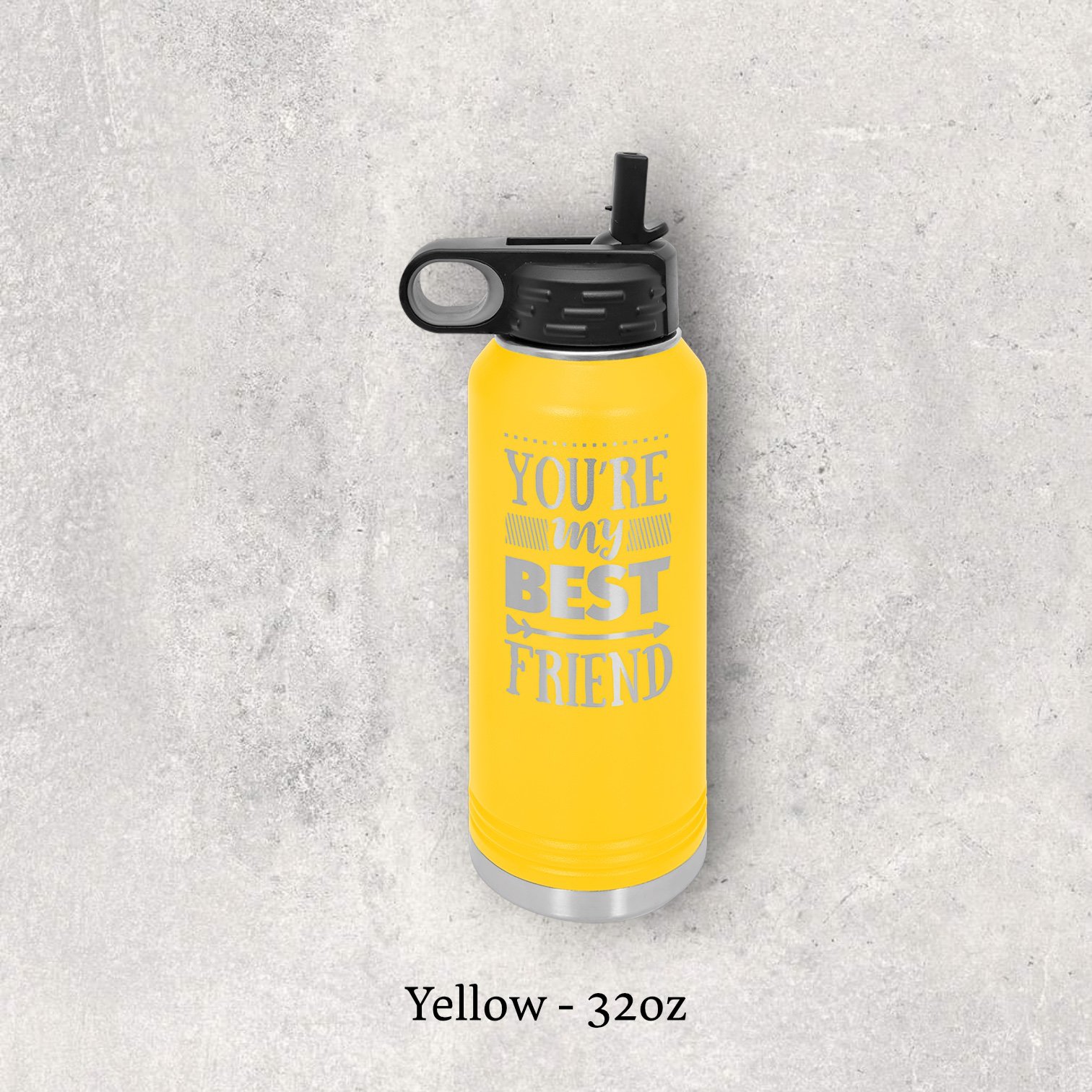 Laser engraved yellow 32oz stainless steel water bottle with lid – Lazeric