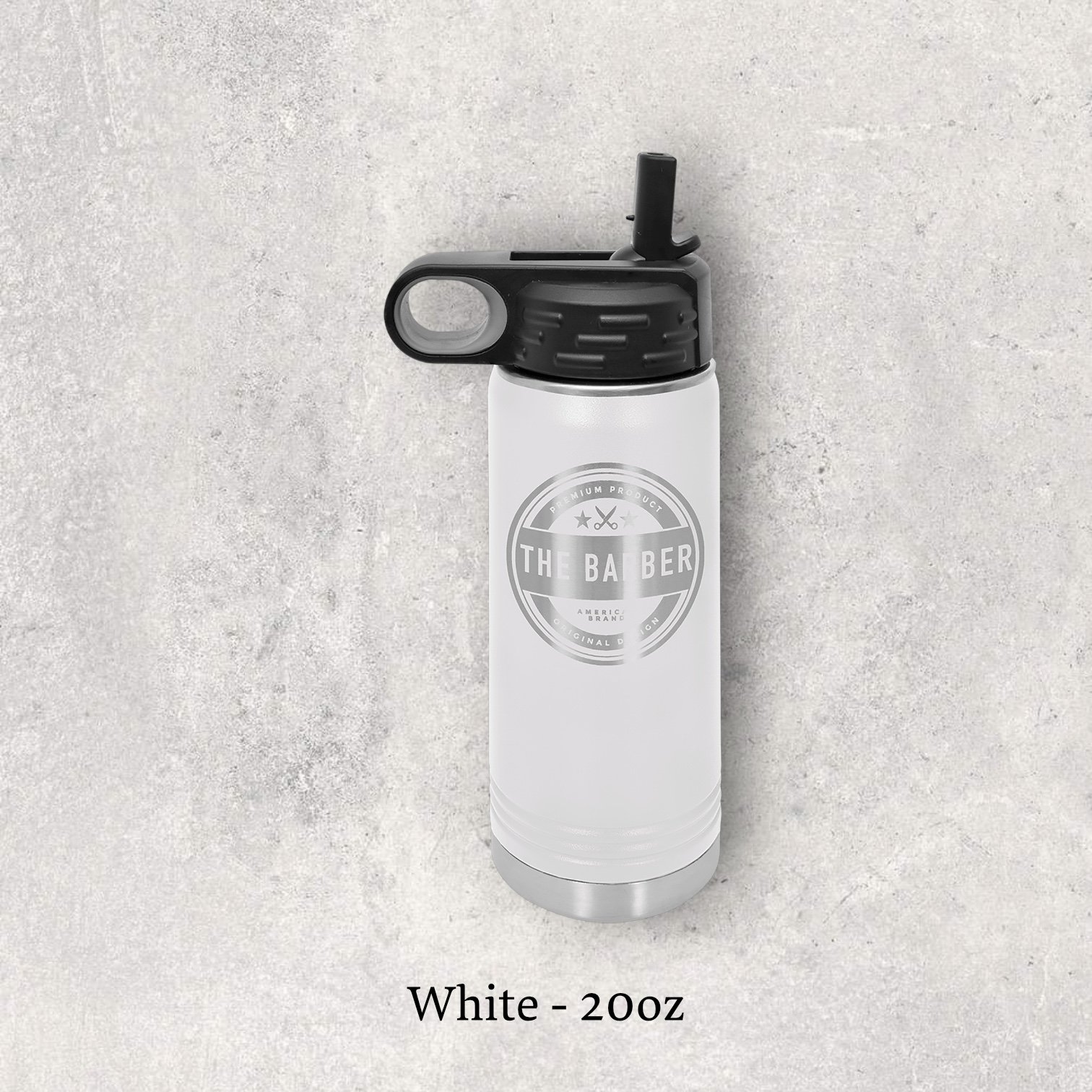 Laser engraved white 20oz stainless steel water bottle with lid – Lazeric