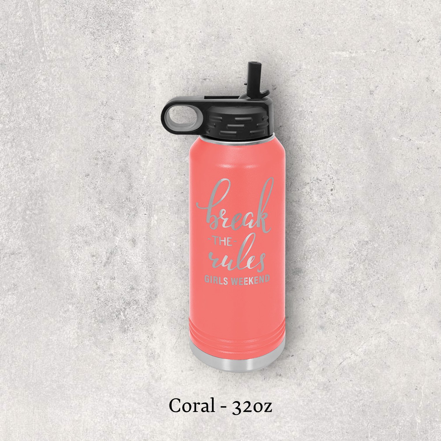 Laser engraved coral 32oz stainless steel water bottle with lid – Lazeric