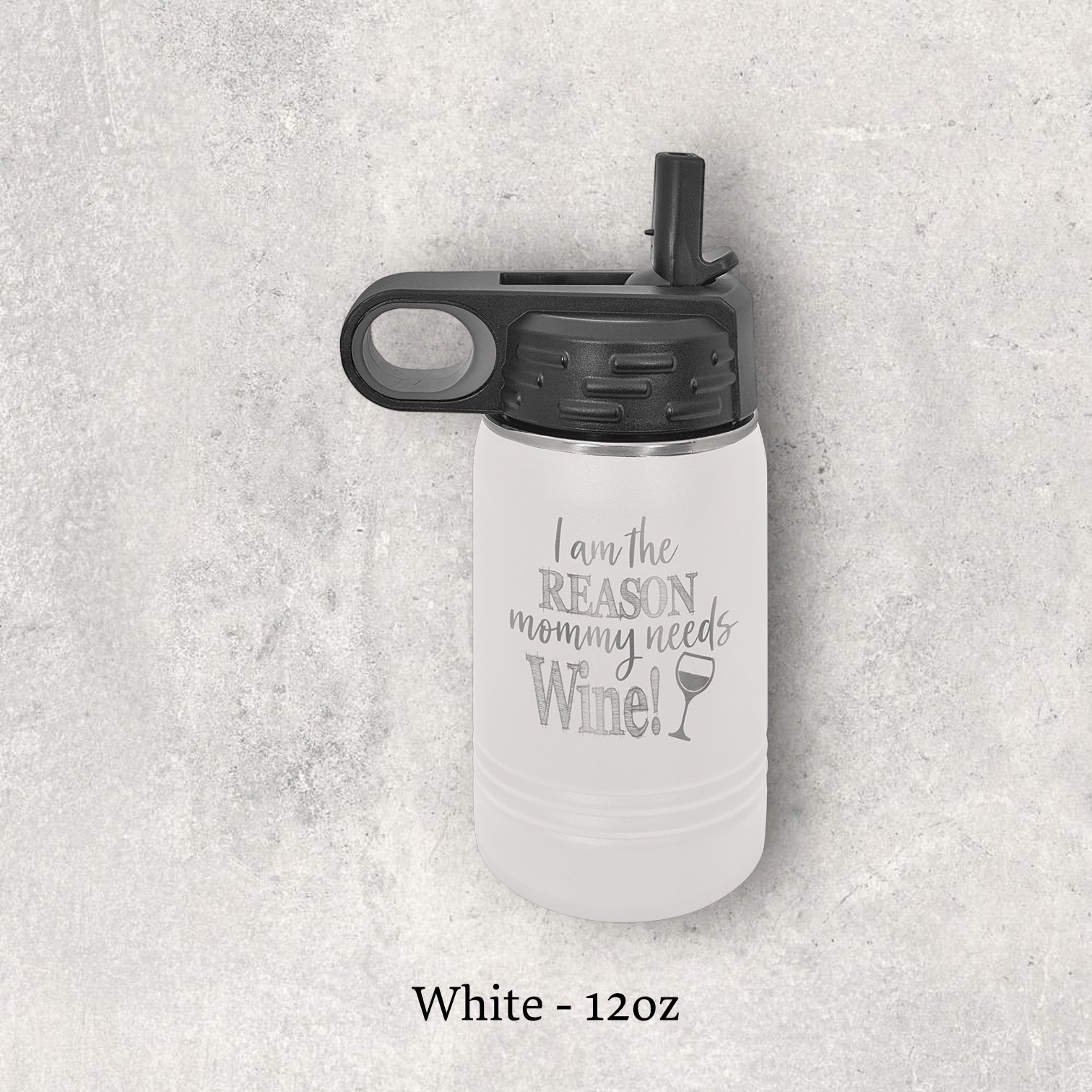 Laser engraved white 12oz stainless steel water bottle with lid – Lazeric