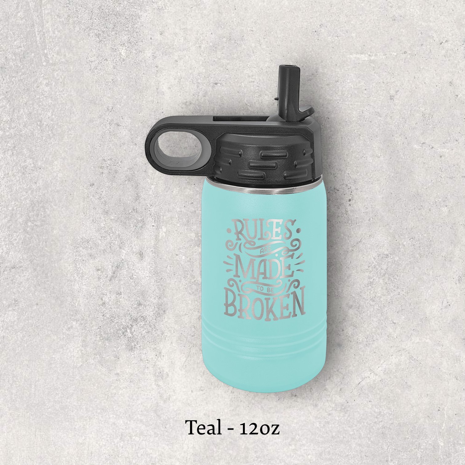 Laser engraved teal 12oz stainless steel water bottle with lid – Lazeric