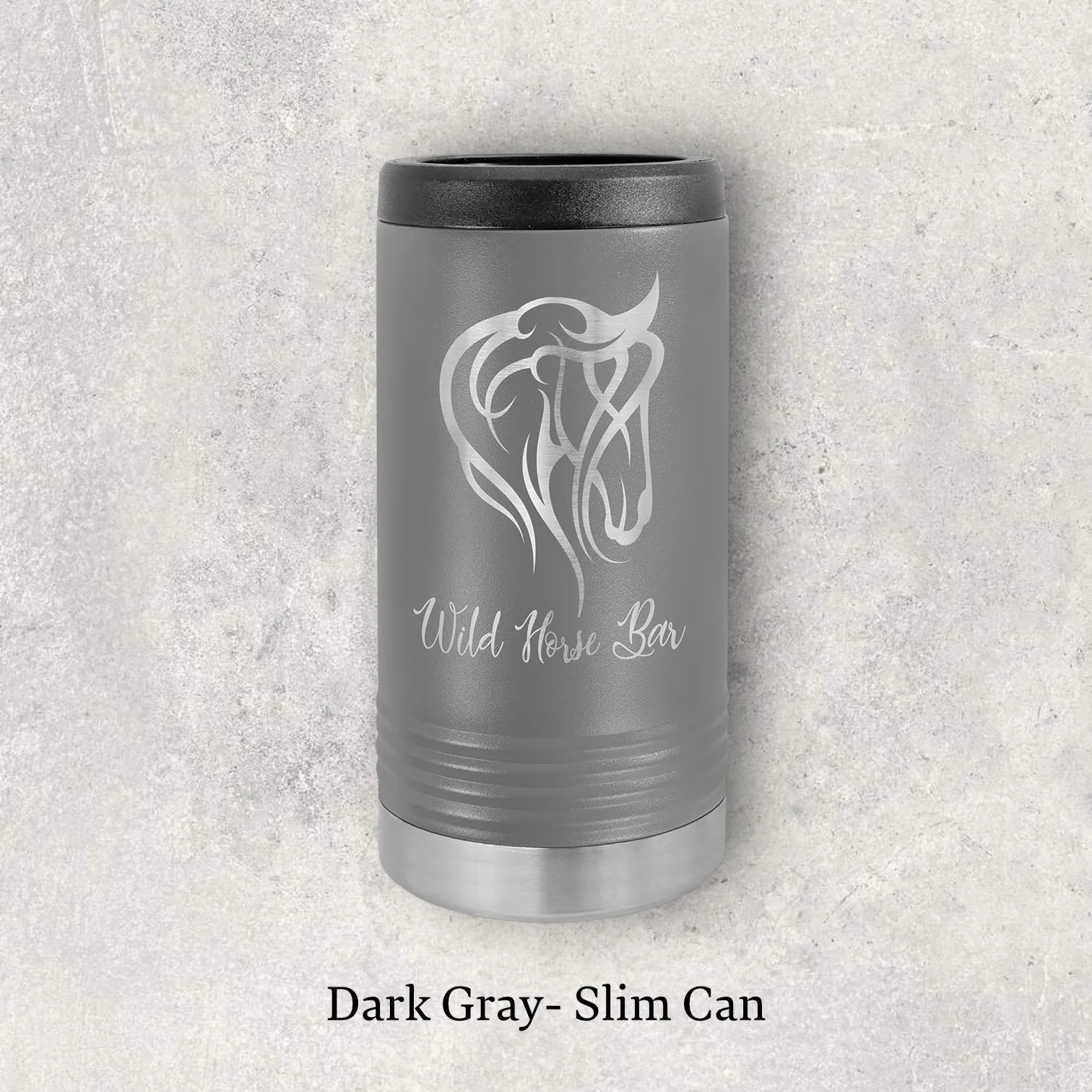 Laser engraved dark gray metal beverage holder for slim 12 oz can – Lazeric