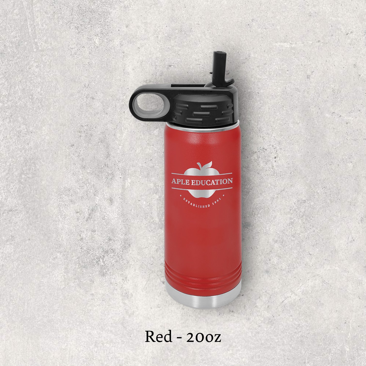 Laser engraved red 20oz stainless steel water bottle with lid – Lazeric
