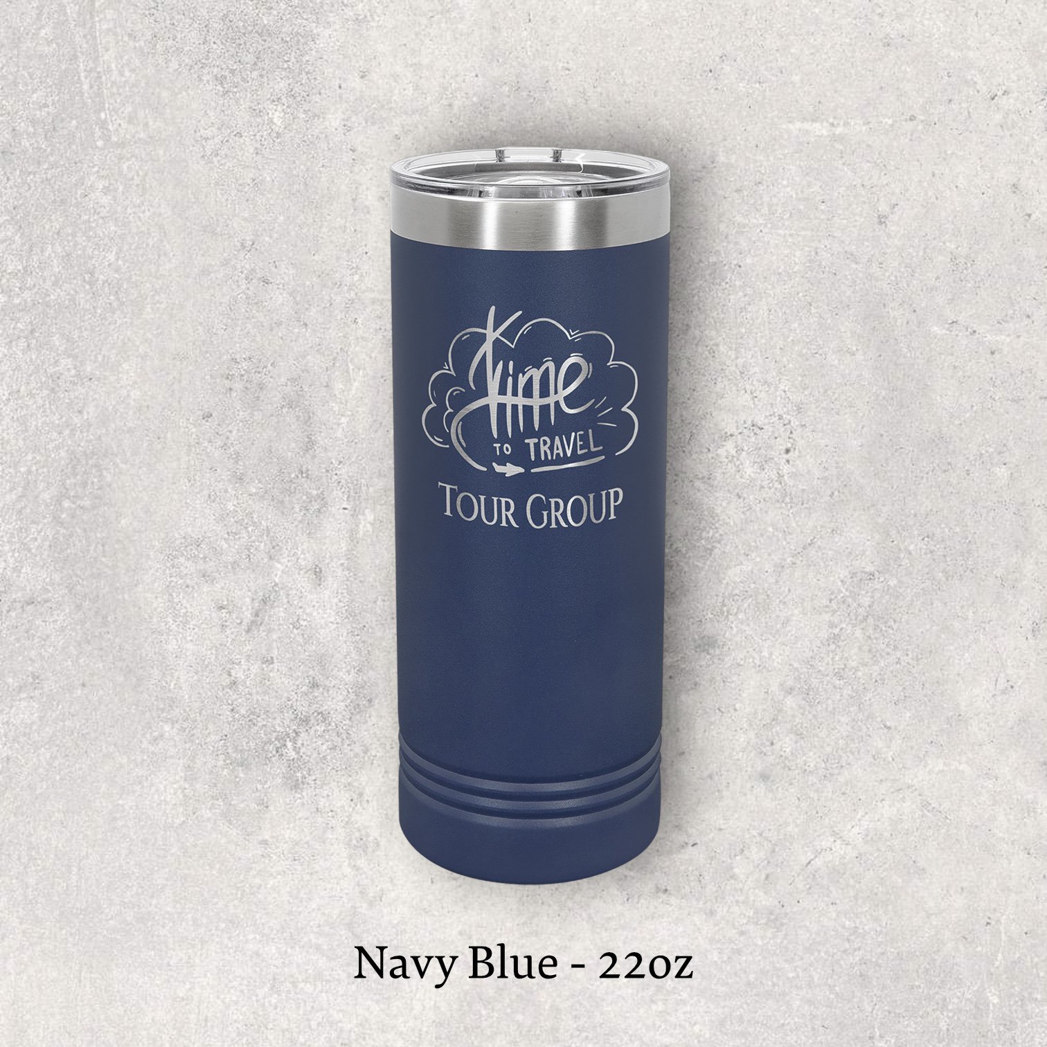 Laser engraved navy blue 22oz skinny tumbler with lid – Lazeric