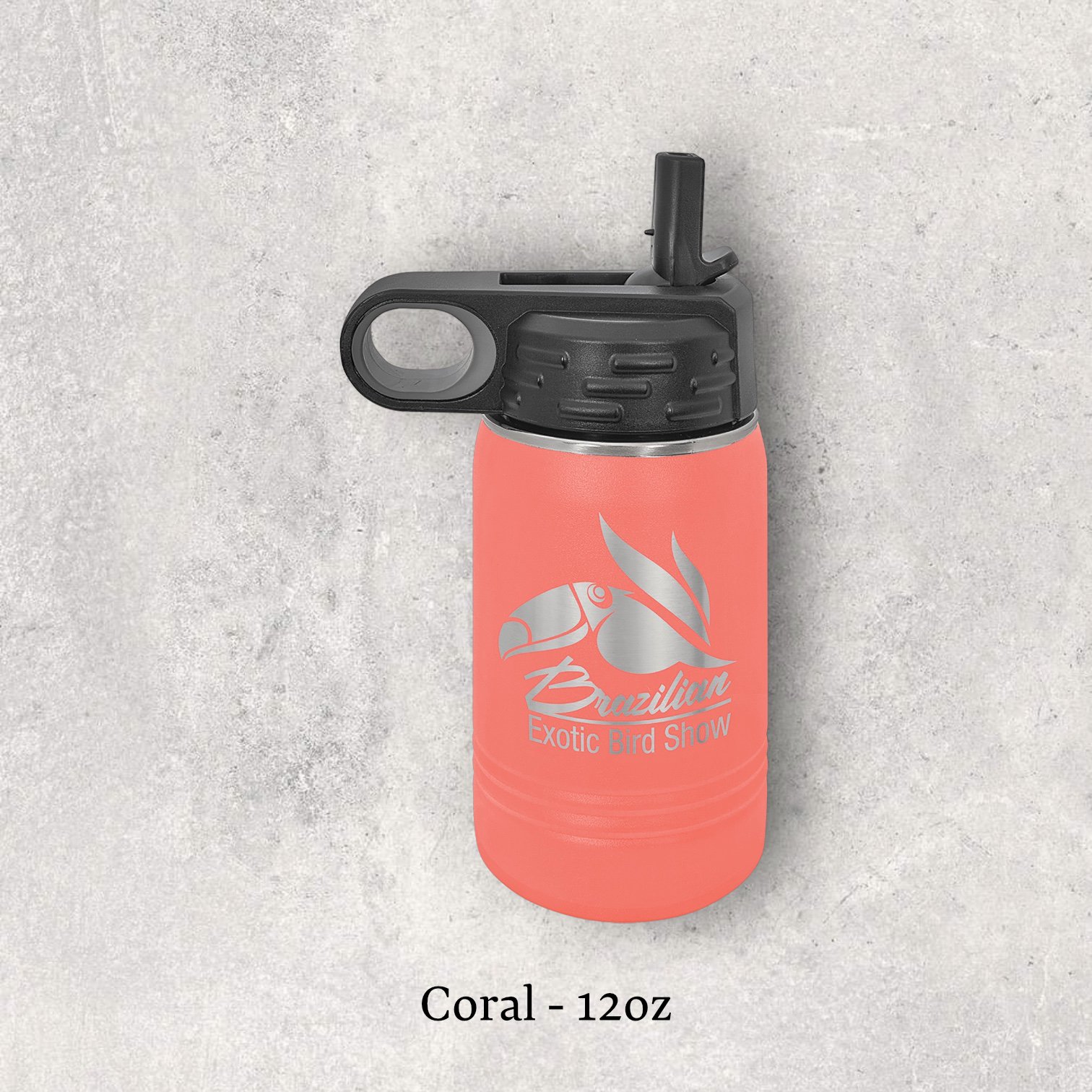 Laser engraved coral 12oz stainless steel water bottle with lid – Lazeric