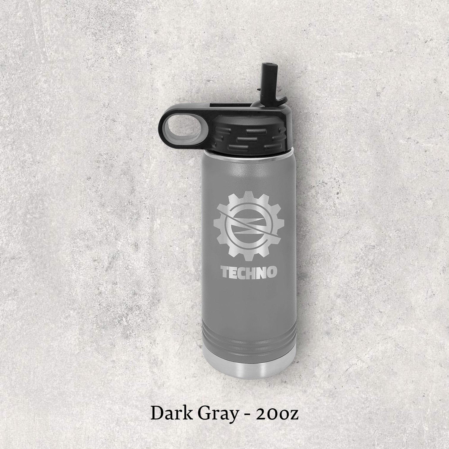 Laser engraved dark gray 20oz stainless steel water bottle with lid – Lazeric