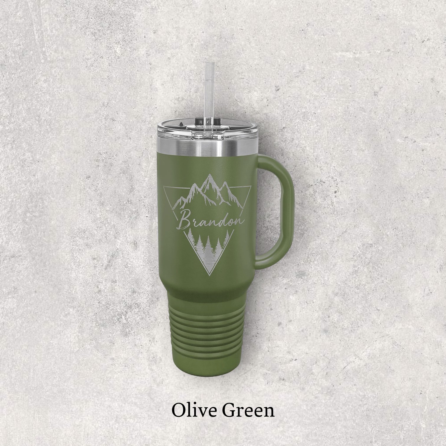 Laser engraved 40oz travel mug, olive green color – Lazeric