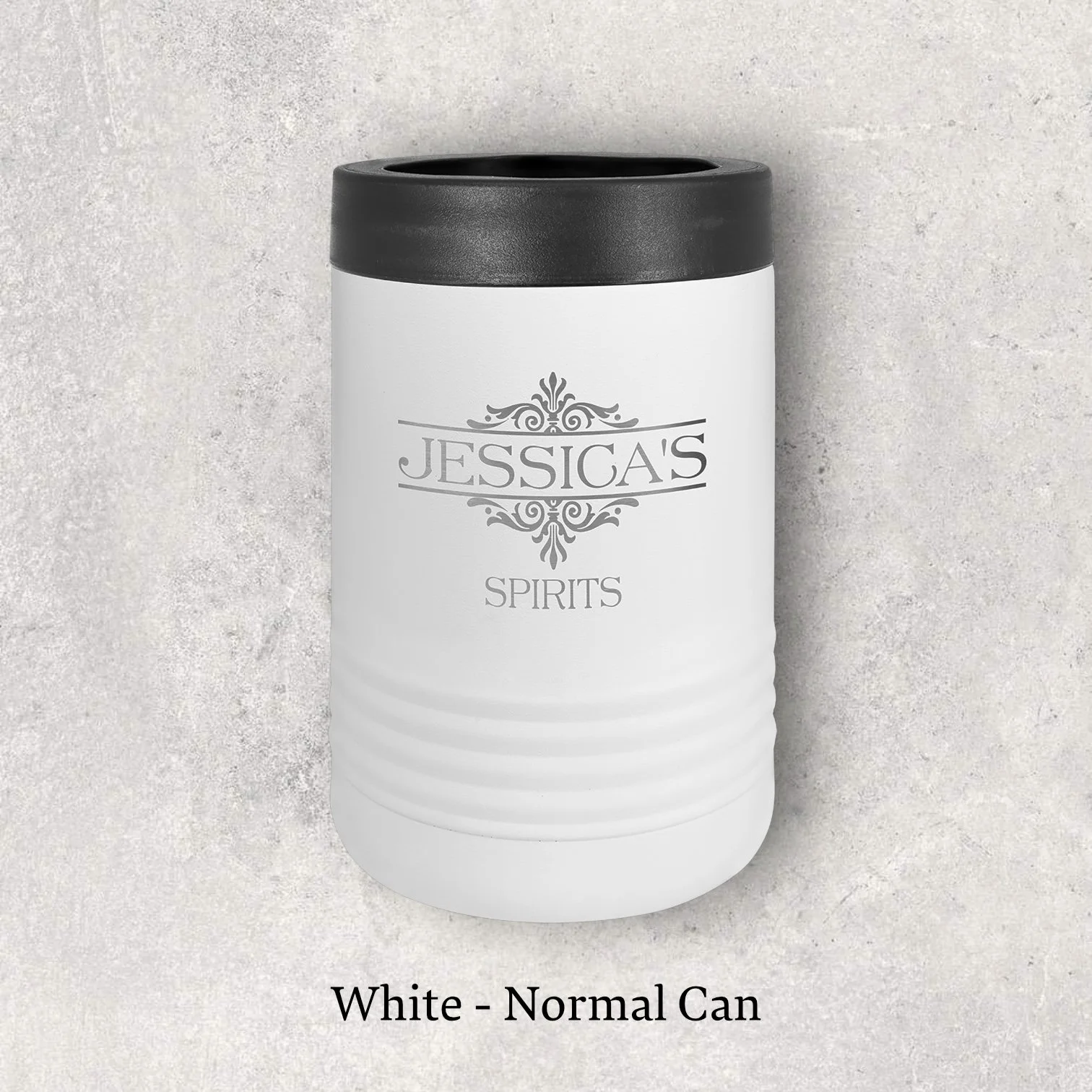 Laser engraved white metal beverage holder for normal 12 oz can – Lazeric