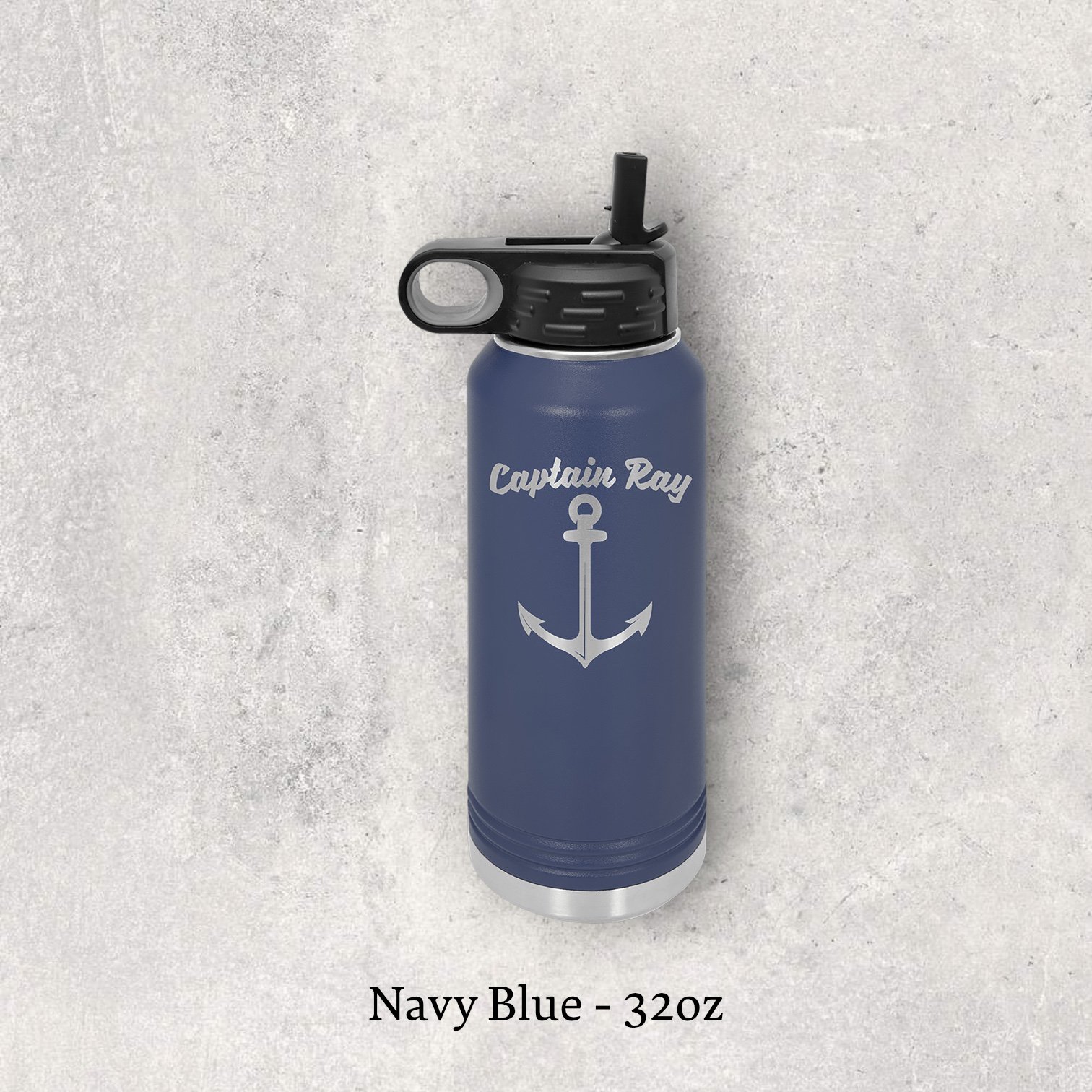 Laser engraved navy blue 32oz stainless steel water bottle with lid – Lazeric