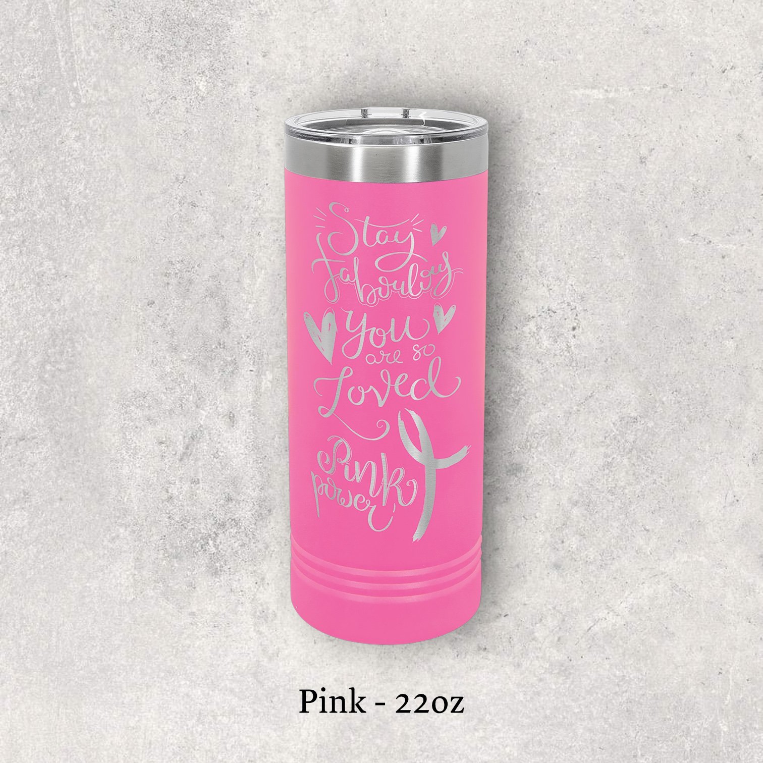 Laser engraved pink 22oz skinny tumbler with lid – Lazeric