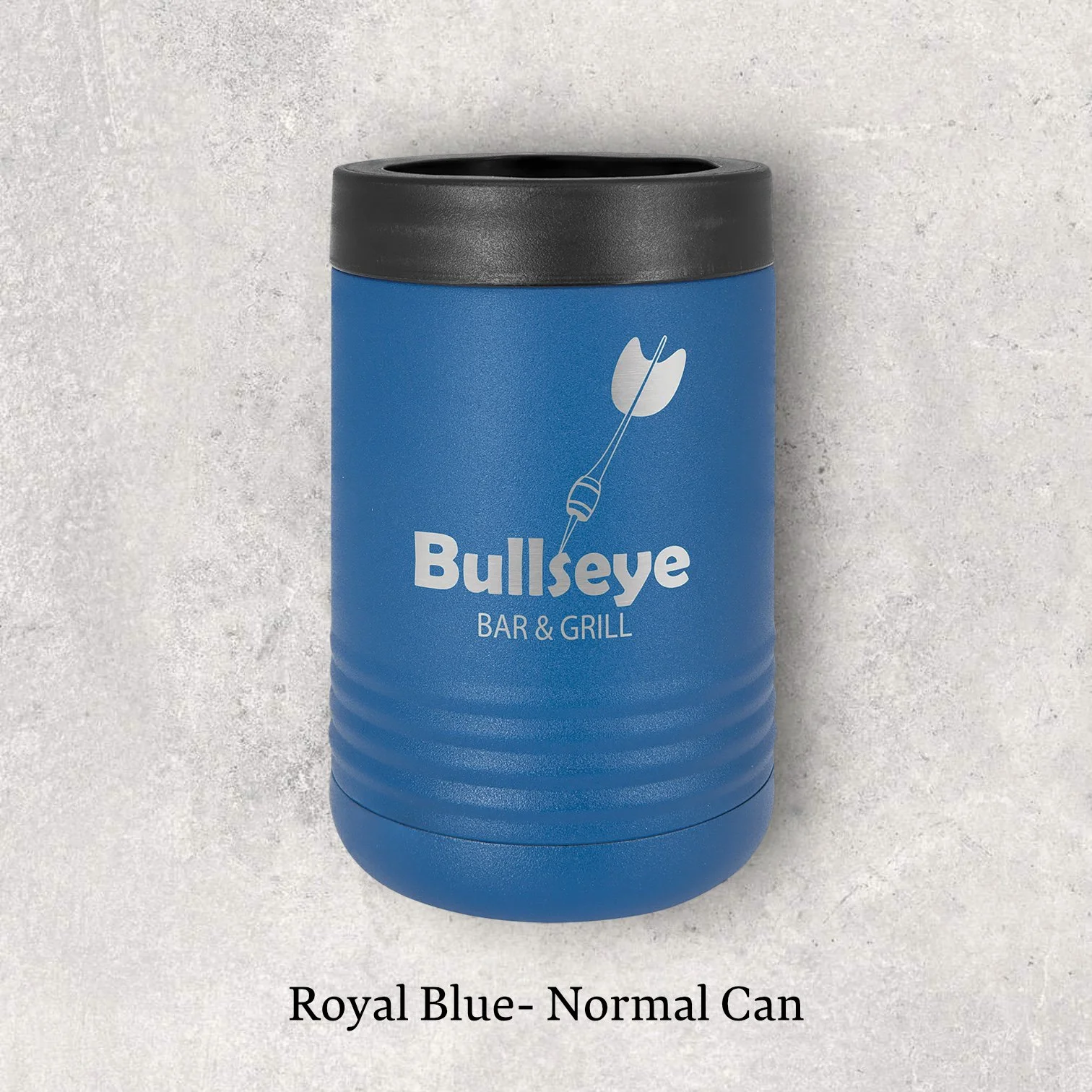 Laser engraved royal blue metal beverage holder for normal 12 oz can – Lazeric