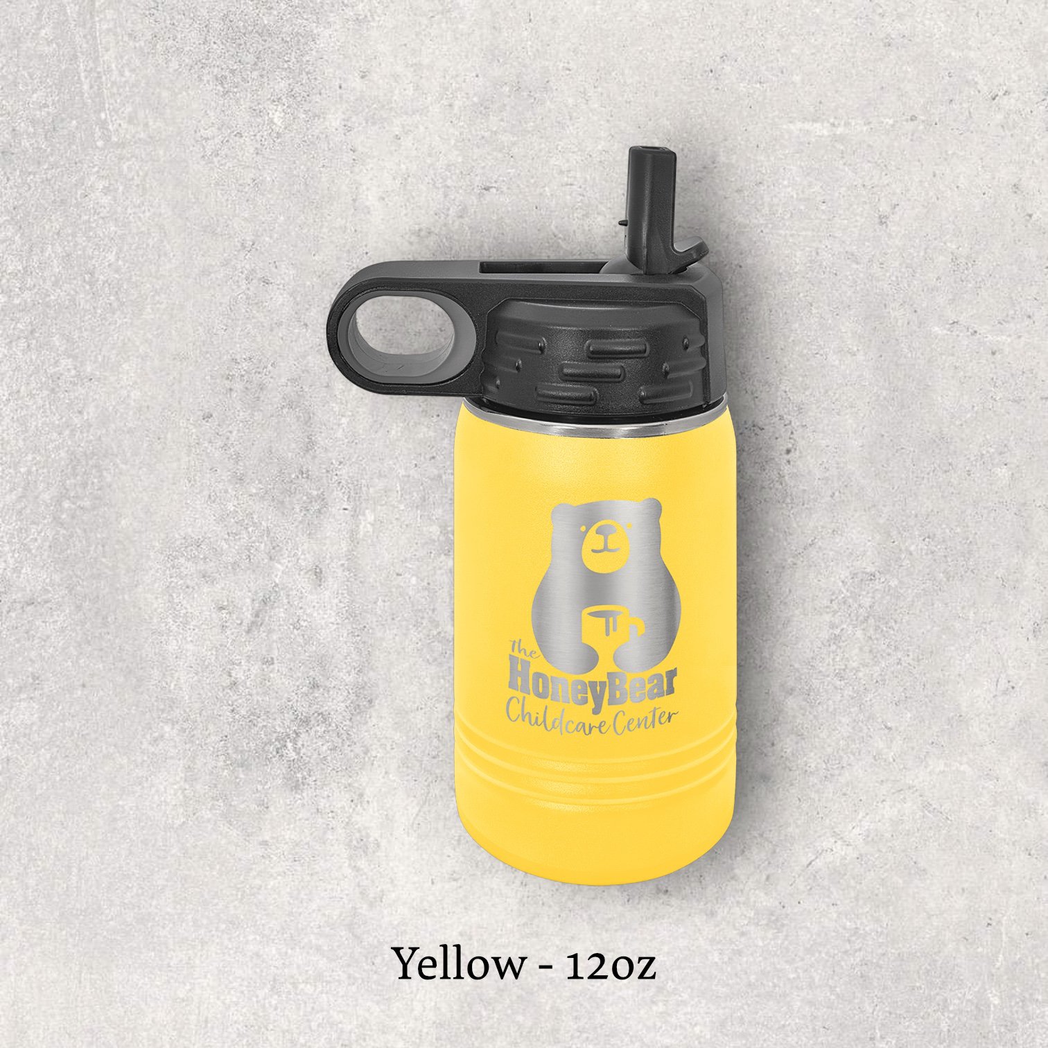 Laser engraved yellow 12oz stainless steel water bottle with lid – Lazeric