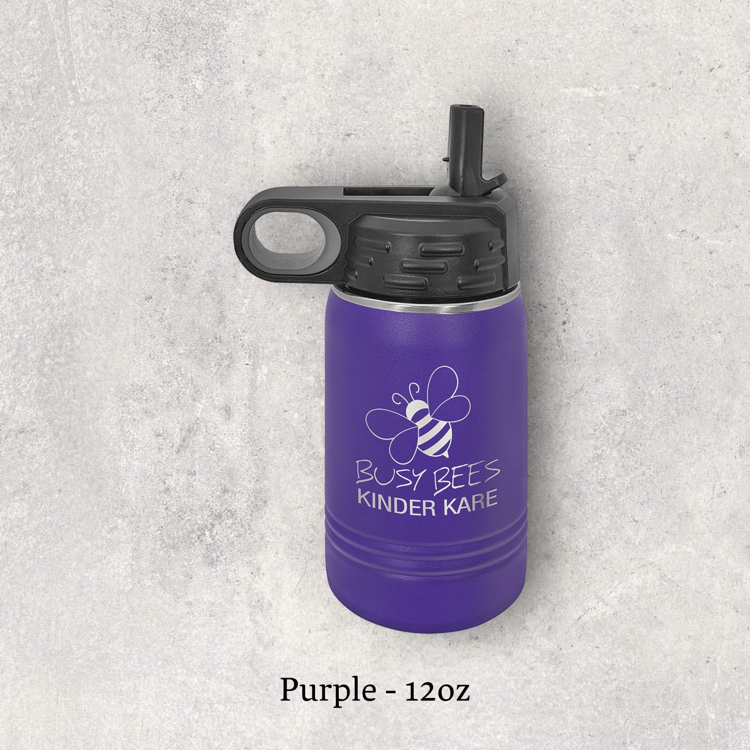 Laser engraved purple 12oz stainless steel water bottle with lid – Lazeric