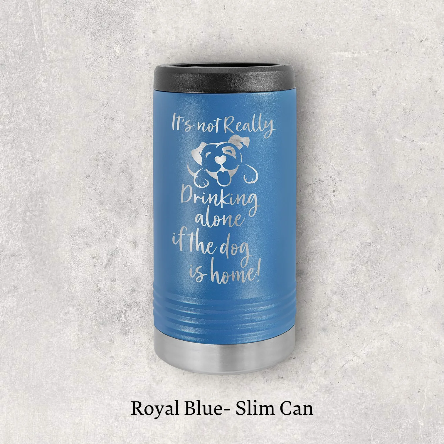 Laser engraved royal blue metal beverage holder for slim 12 oz can – Lazeric