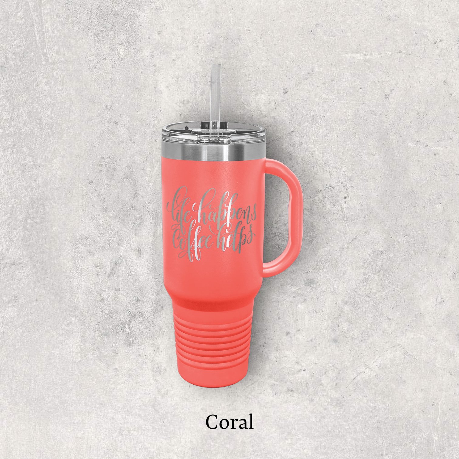 Laser engraved 40oz travel mug, coral color – Lazeric