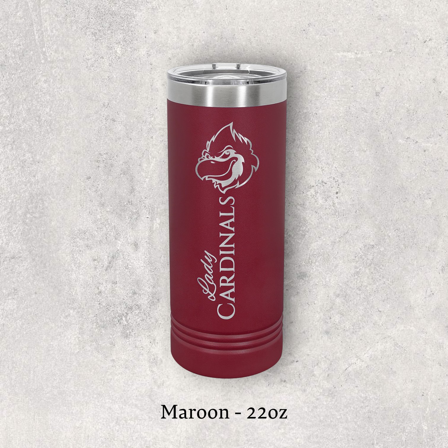 Laser engraved maroon 22oz skinny tumbler with lid – Lazeric