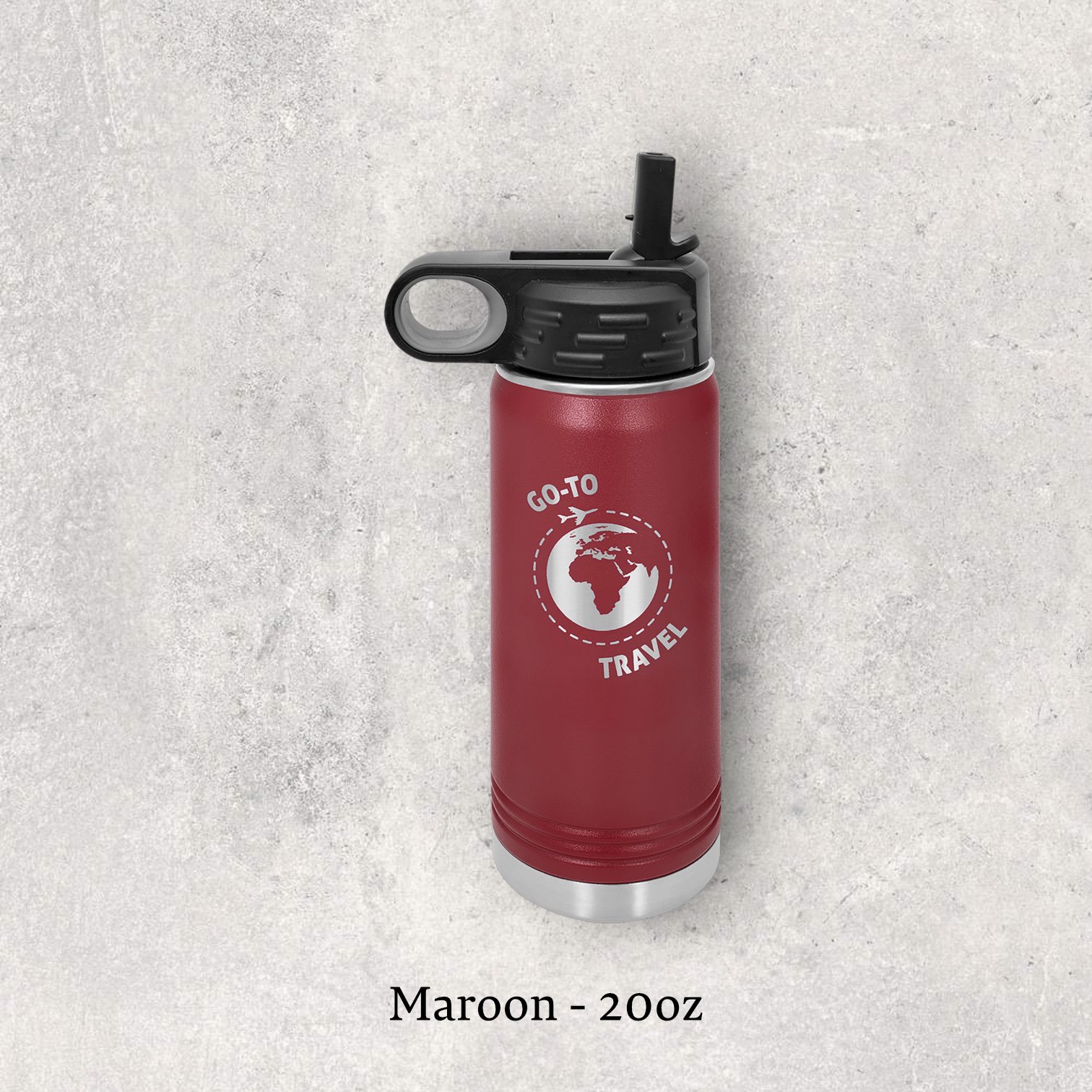 Laser engraved maroon 20oz stainless steel water bottle with lid – Lazeric