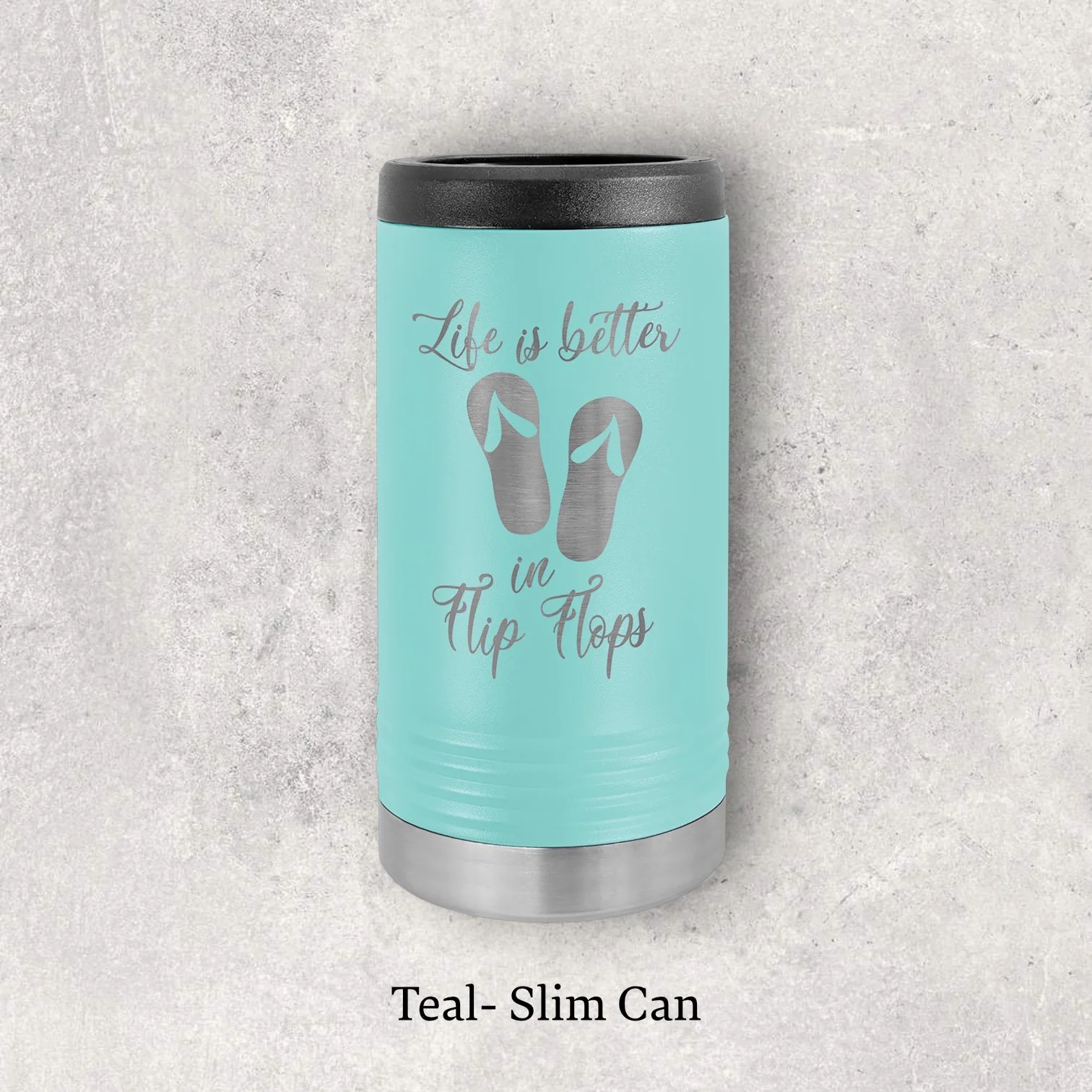 Laser engraved teal metal beverage holder for slim 12 oz can – Lazeric