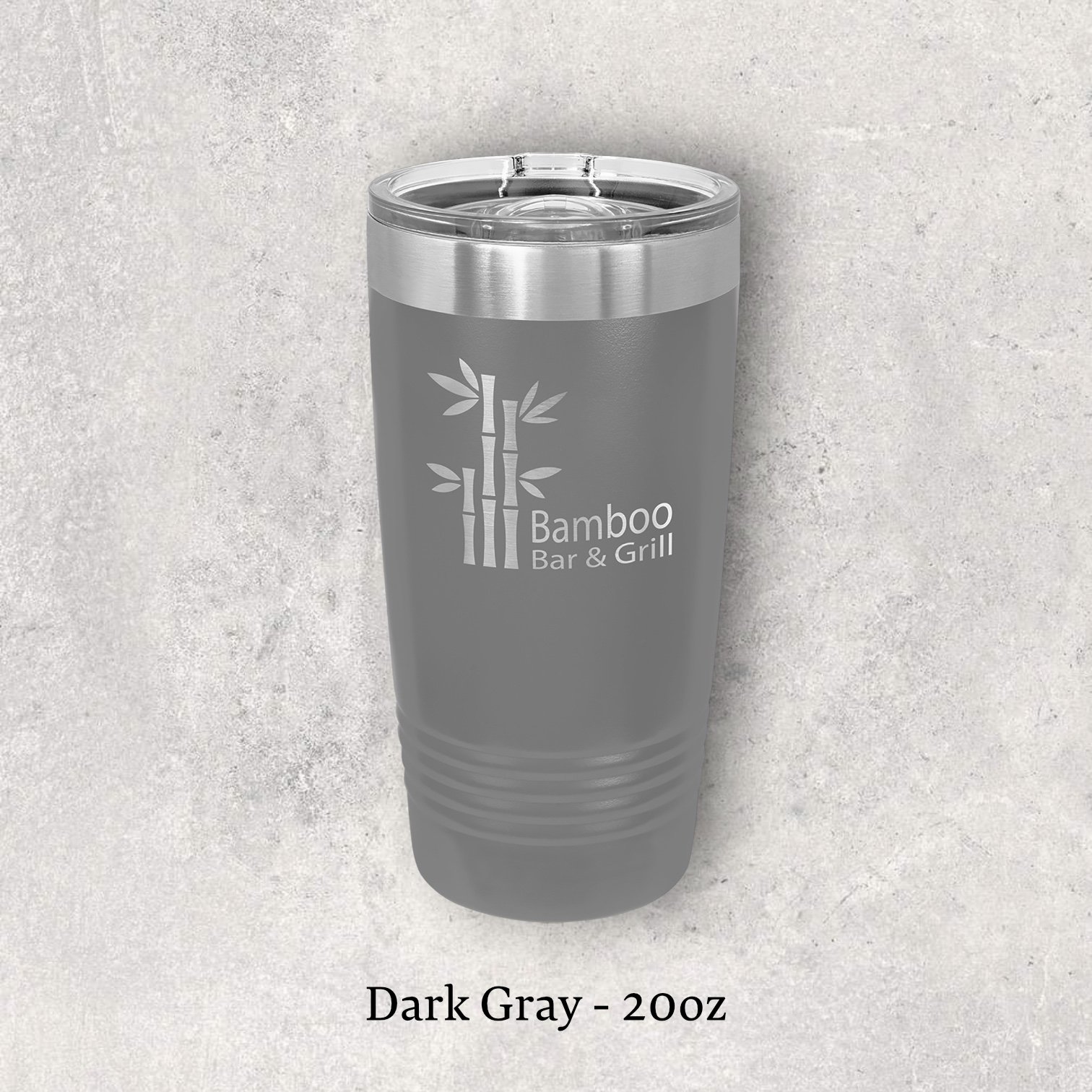 Laser engraved dark gray 20oz tumbler with lid – Lazeric