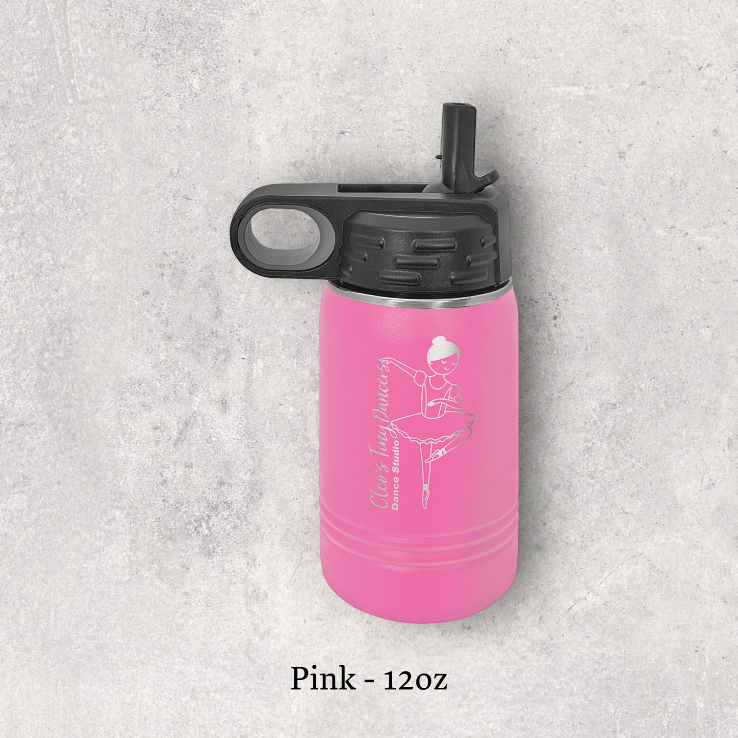 Laser engraved pink 12oz stainless steel water bottle with lid – Lazeric