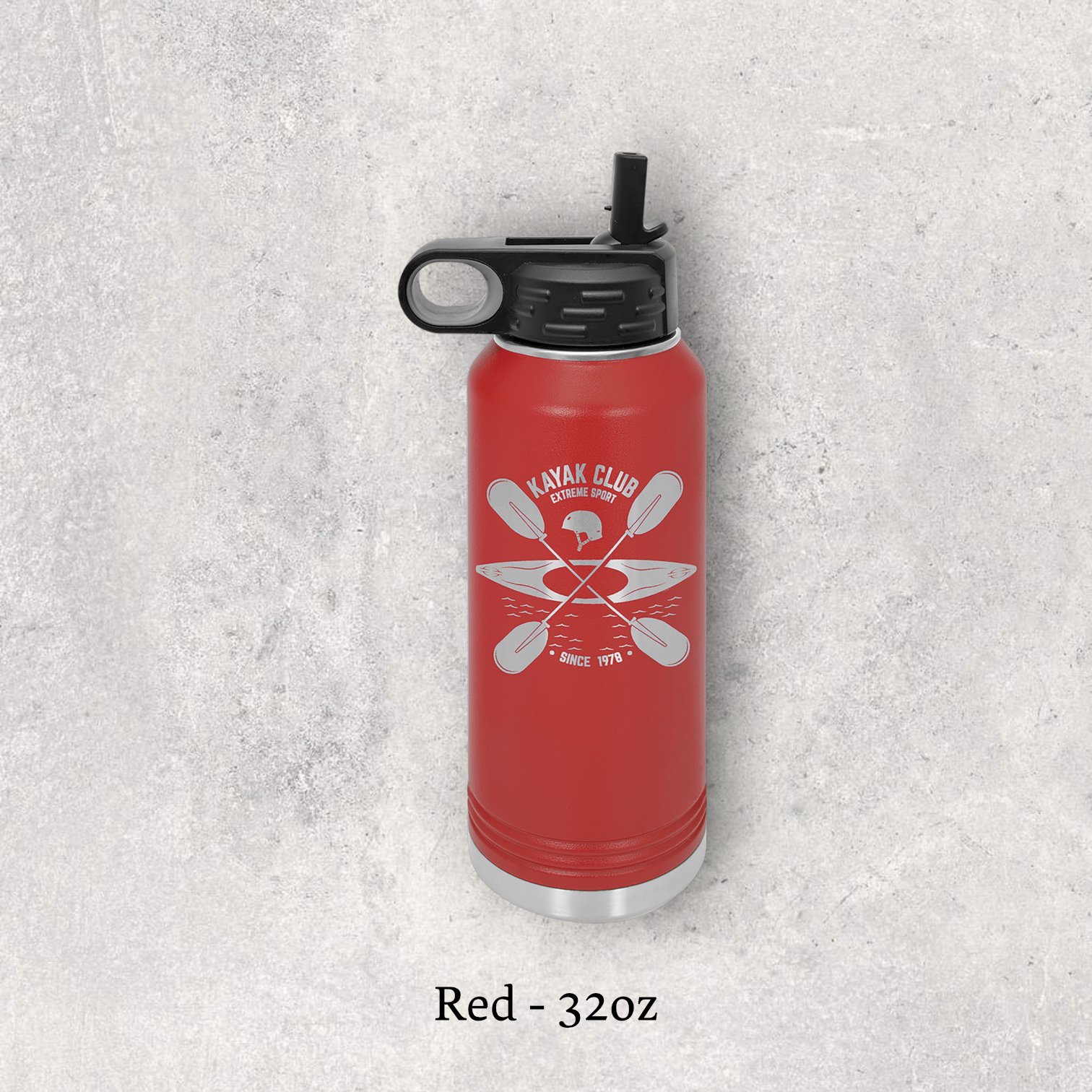 Laser engraved red 32oz stainless steel water bottle with lid – Lazeric