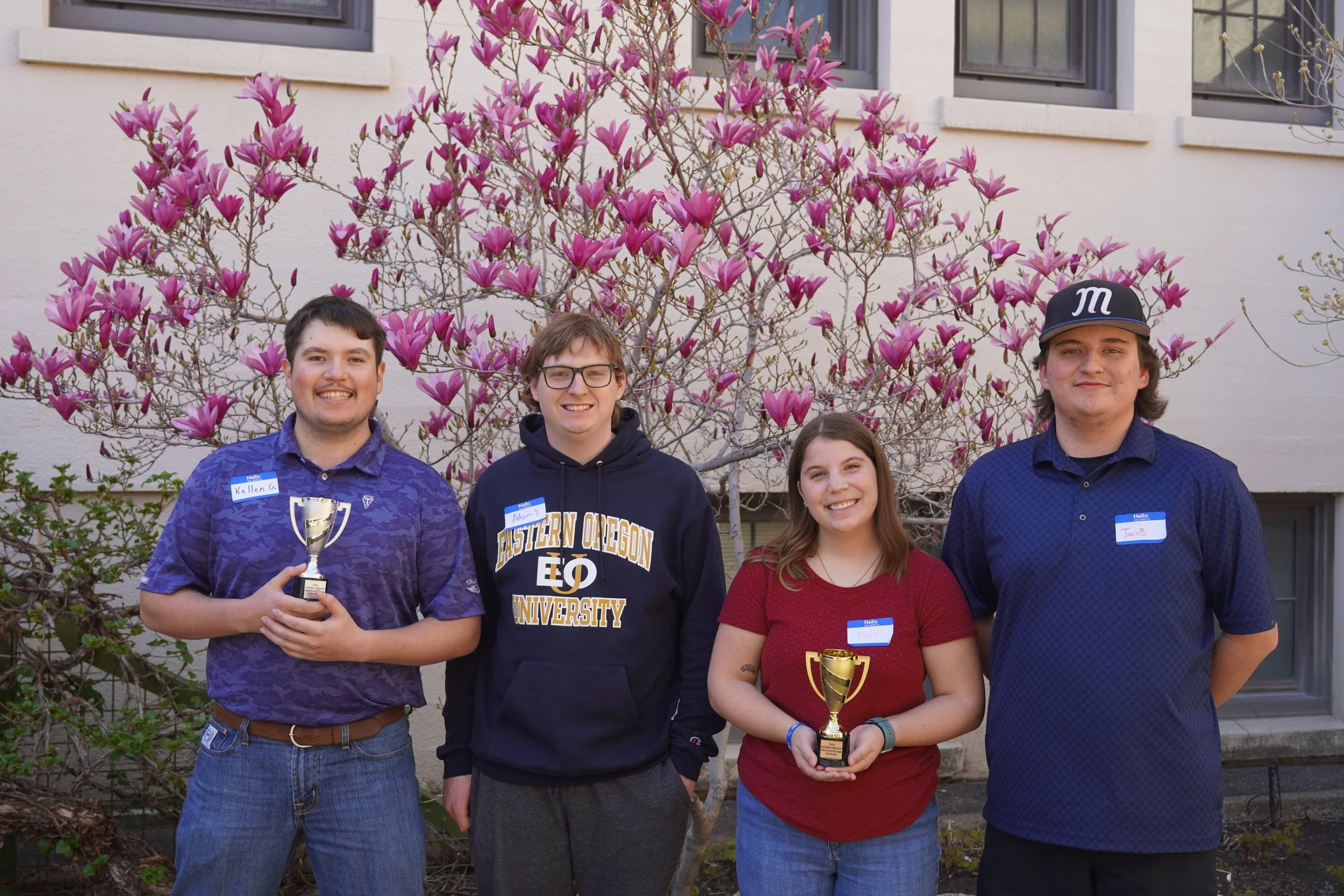 The 2026 Eastern Oregon Innovation Jam Award winners (l-r): Kellen Grant, Adam Smith, Indy Gauthier, and Jacob Sanchez