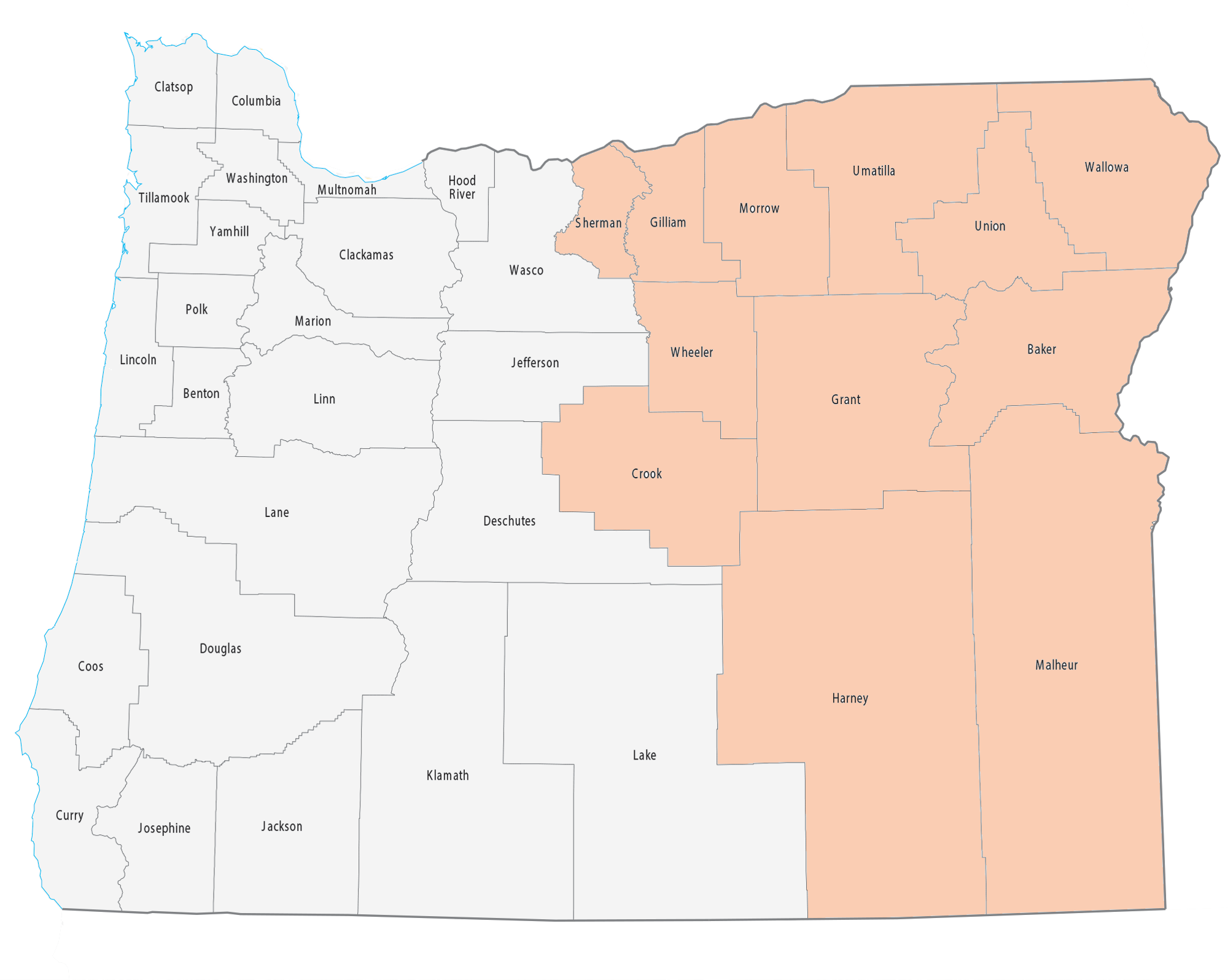County map of Oregon with REV territory