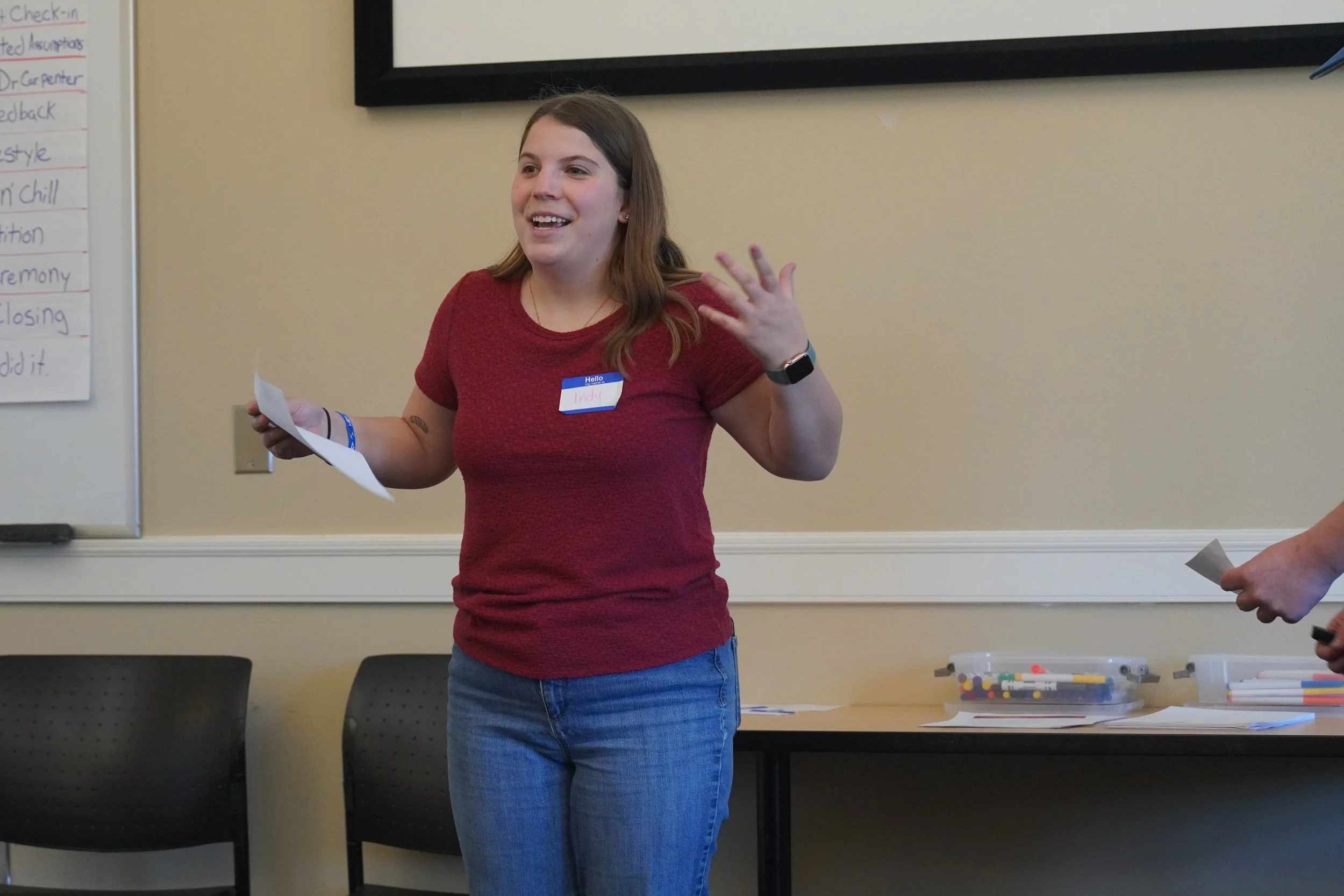EOU student Indy Gauthier pitches her business idea at the 2026 EO Innovation Jam