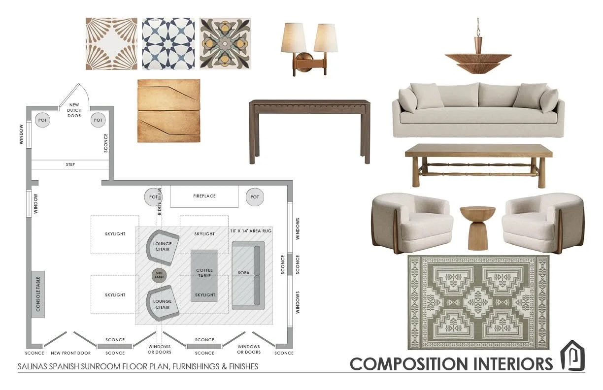 The Sunroom interior is infused with essences of Spanish and Mexican influence - high texture, spindle details, patterned tiles, and a strong contrast between angles and curves. From the exterior to the interior, all elements speak to one another in 