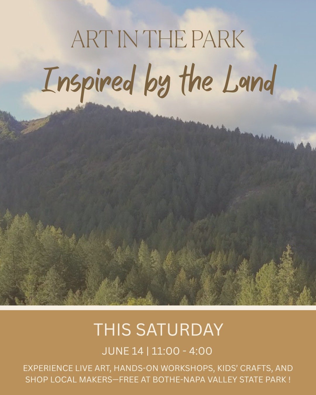 We&rsquo;re just days away from Inspired by the Land: Art in Parks &mdash; a free, family-friendly celebration of creativity, nature, and community during California State Parks Week.

Join us THIS Saturday, June 14, from 11 AM &ndash; 4 PM at Bothe-