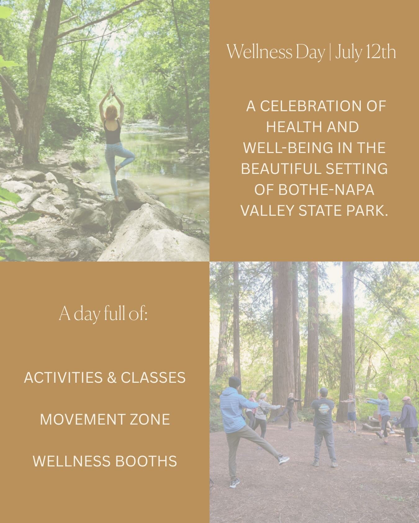 🧘&zwj;♀️ Your moment of peace is waiting&hellip;
Reconnect with yourself&mdash;and the outdoors&mdash;at Wellness Day on July 12 at Bothe-Napa Valley State Park.
Move, breathe, and recharge in the redwoods with a day full of wellness experiences for
