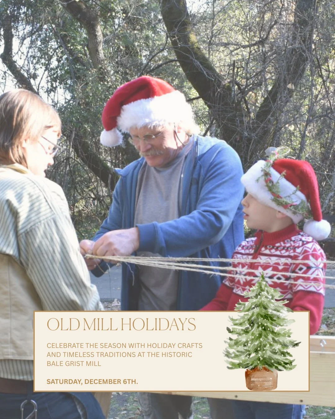 Step into the Holiday Spirit at the Historic Bale Grist Mill! 
Old Mill Holidays returns to Bale Grist Mill State Historic Park on Saturday, December 6, 2025 (10 AM&ndash;2 PM)!

Experience the sights, sounds, and scents of a 19th-century holiday gat