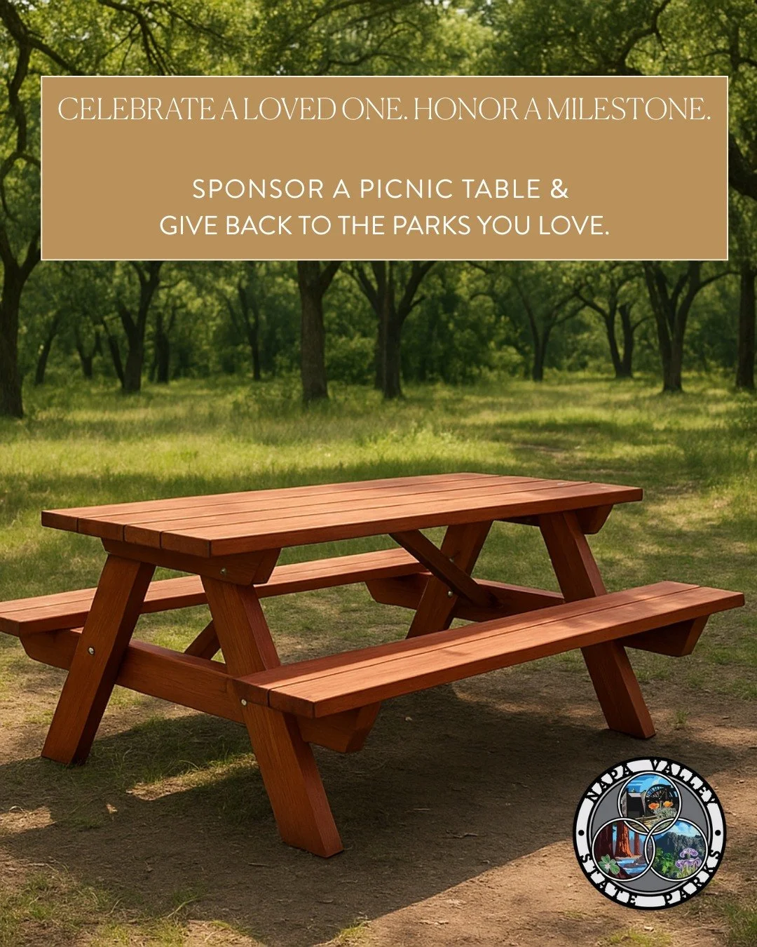 Looking for a gift for the person who has everything?
Sponsor a handcrafted redwood picnic table at Bothe or Bale Grist Mill State Park - a meaningful way to celebrate a loved one, honor a milestone, or simply give back to the parks you love.

For a 