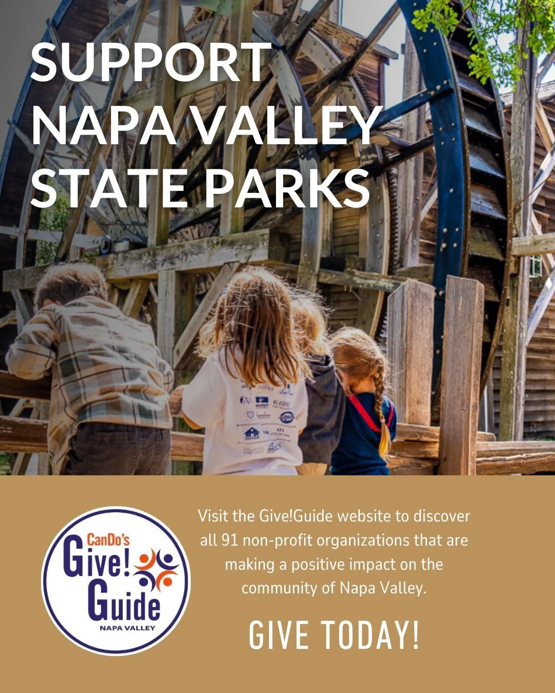 This season, your generosity goes further! When you donate to Napa Valley State Parks Association through our Give!Guide, you&rsquo;re directly supporting the care and restoration of our historic mill, while also investing in the future of our parks.