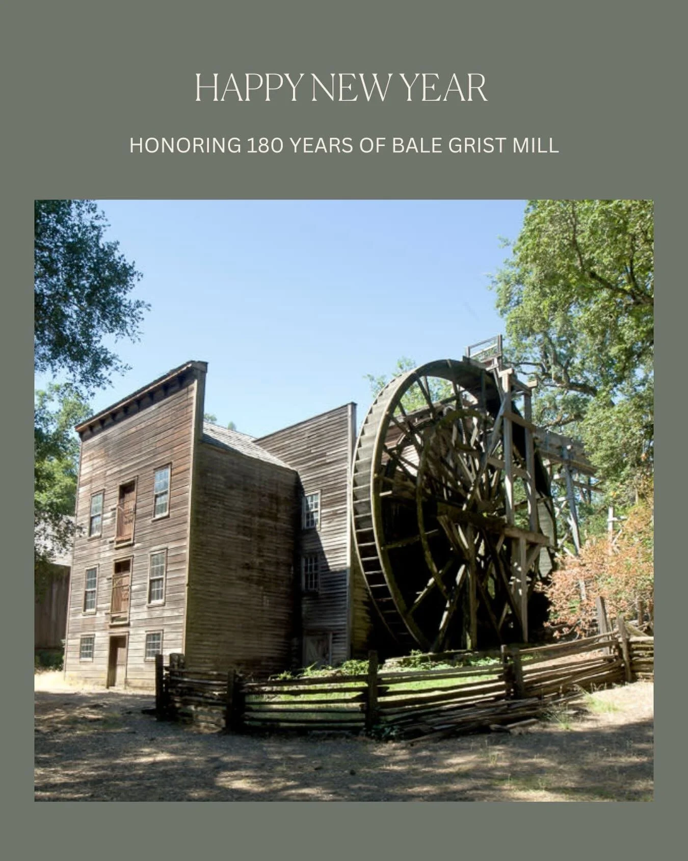 Happy New Year from Napa Valley State Parks Association! 

As we step into 2026, we&rsquo;re excited to share our focus for the year: celebrating 180 years of Bale Grist Mill.

For nearly two centuries, the Mill has stood as a symbol of craftsmanship