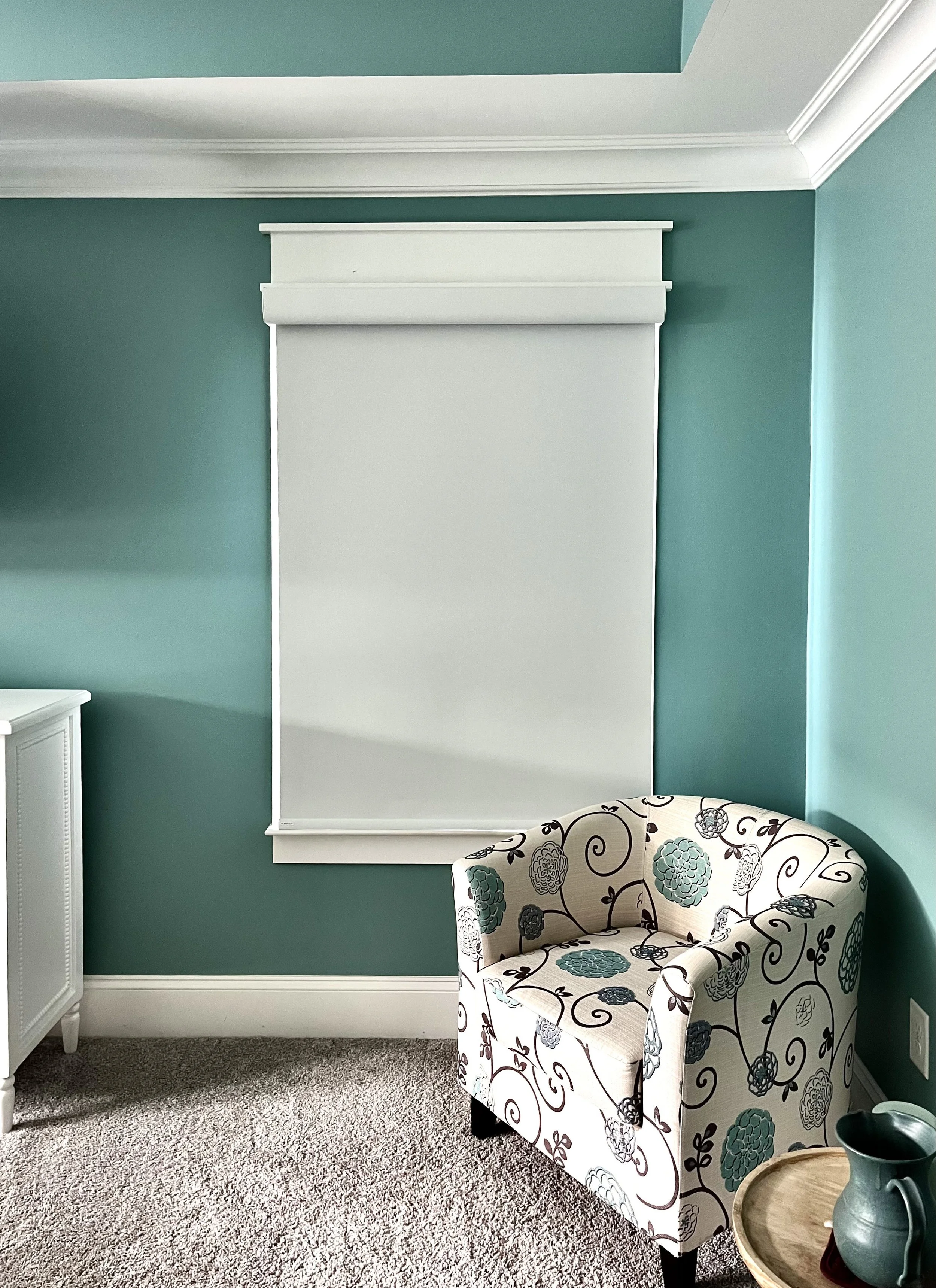 custom motorized room darkening roller shades for master bedroom in Mooresville, NC home