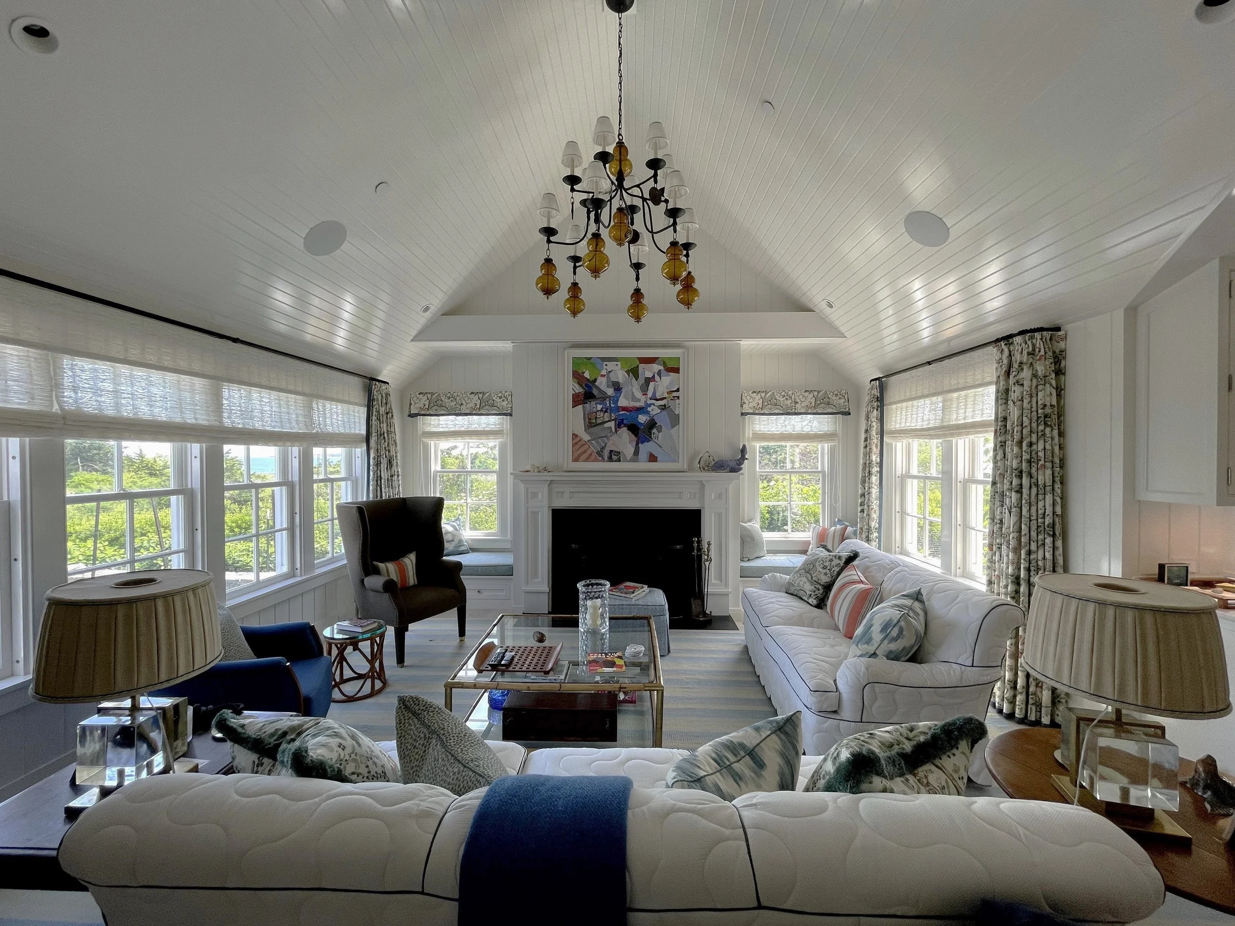 custom natural roman shades for family room in Cornelius, NC home
