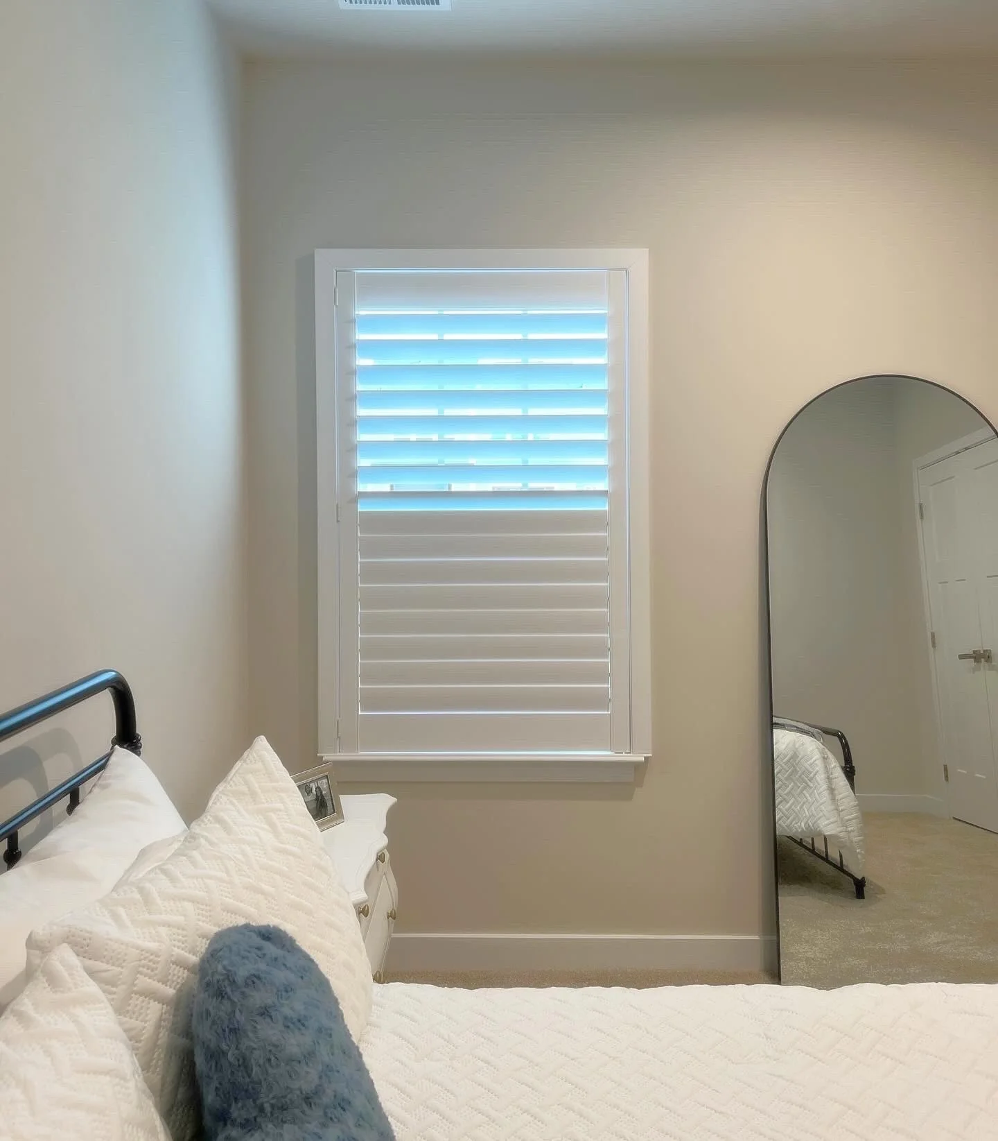 custom invisible tilt plantation shutters for guest room in Mooresville, NC home