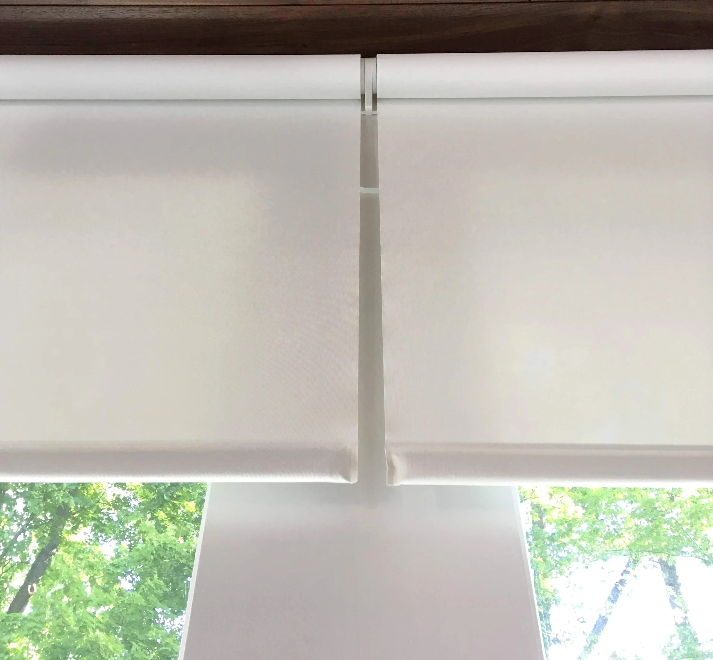 custom motorized Lutron shades for living room in Denver, NC home