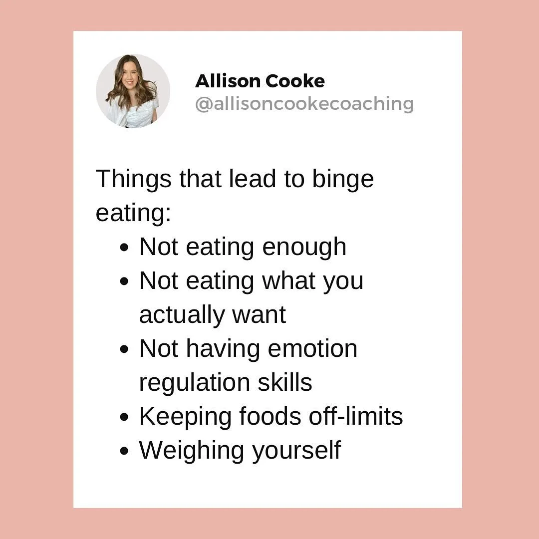 The causes of binge eating aren&rsquo;t always what you think 🤔

Diet culture tells us that more willpower helps decrease binges. 

This can backfire big time. 😓

Are you ready to learn how to heal your relationship with food and stop binge eating 