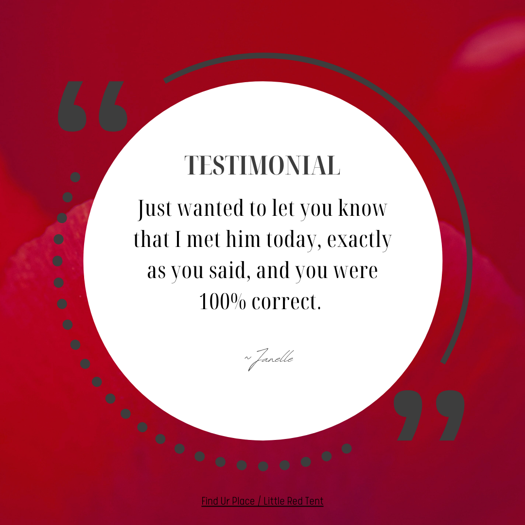 Client testimonial describing how she met her new partner exactly as described by the reader.