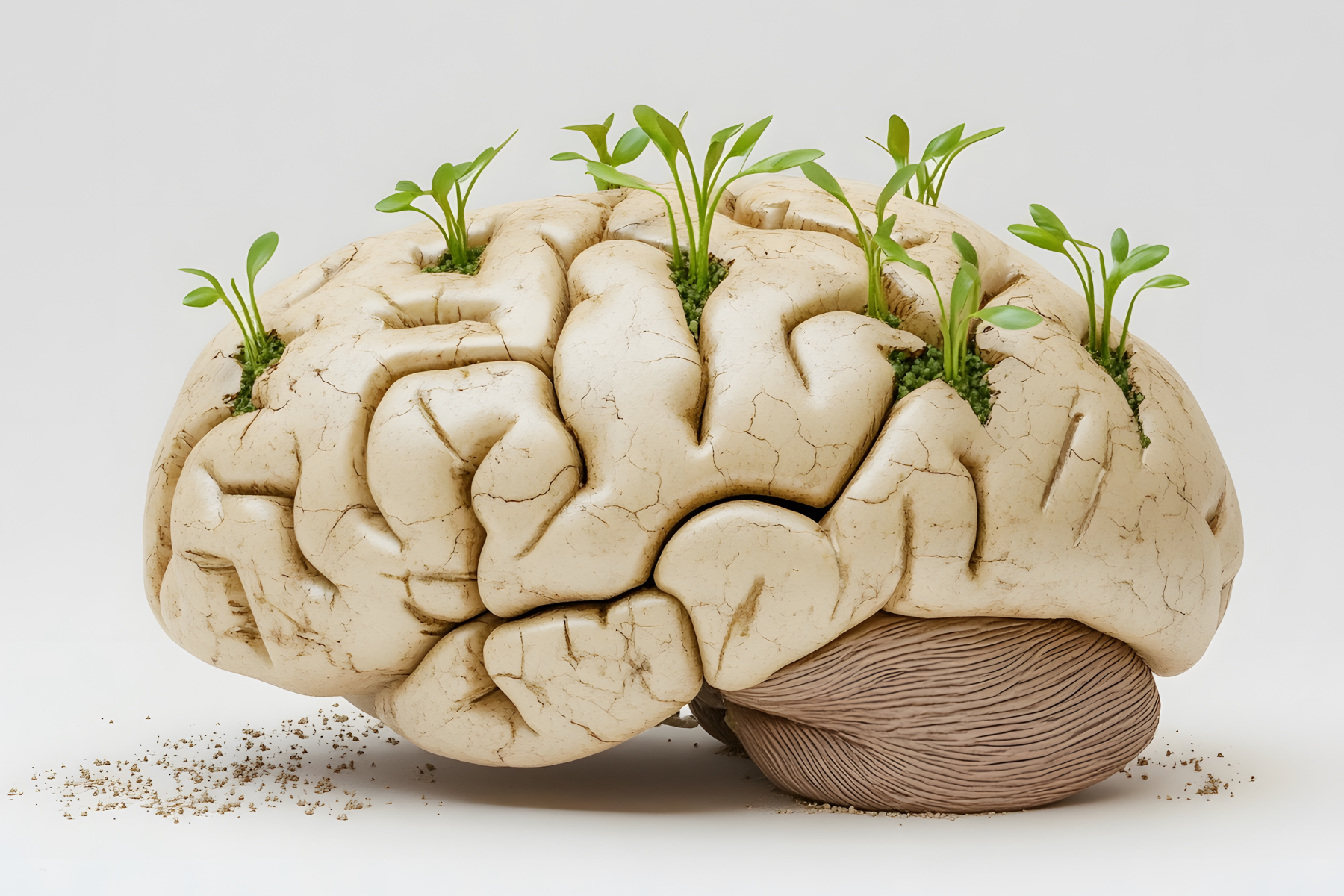 a brain with planted sprouts showing growth due to no alcohol