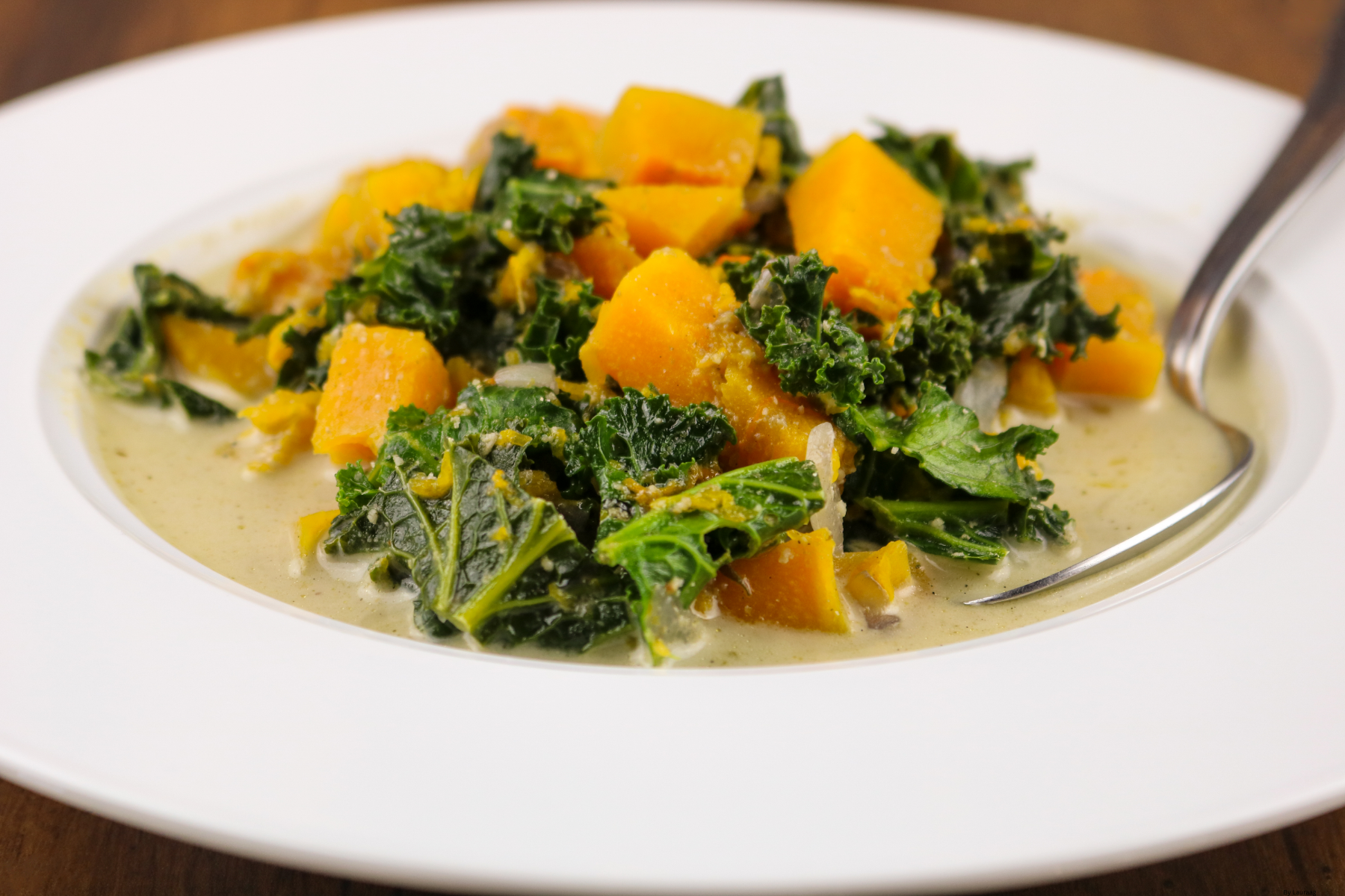 Butternut squash, chicken, and white bean soup. High protein for hospitality professionals