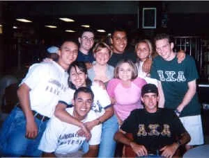 Bowling Mixer with ESA sorority. Top: Diego Torres, Russell Pritchett, Bobby Leyva, and Casey Howard. Bottom: Tony Garcia and Shane Foley.