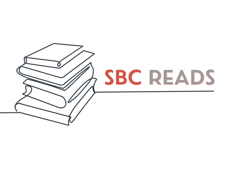 A minimalist illustration of a stack of books with the text 'SBC Reads' next to it.
