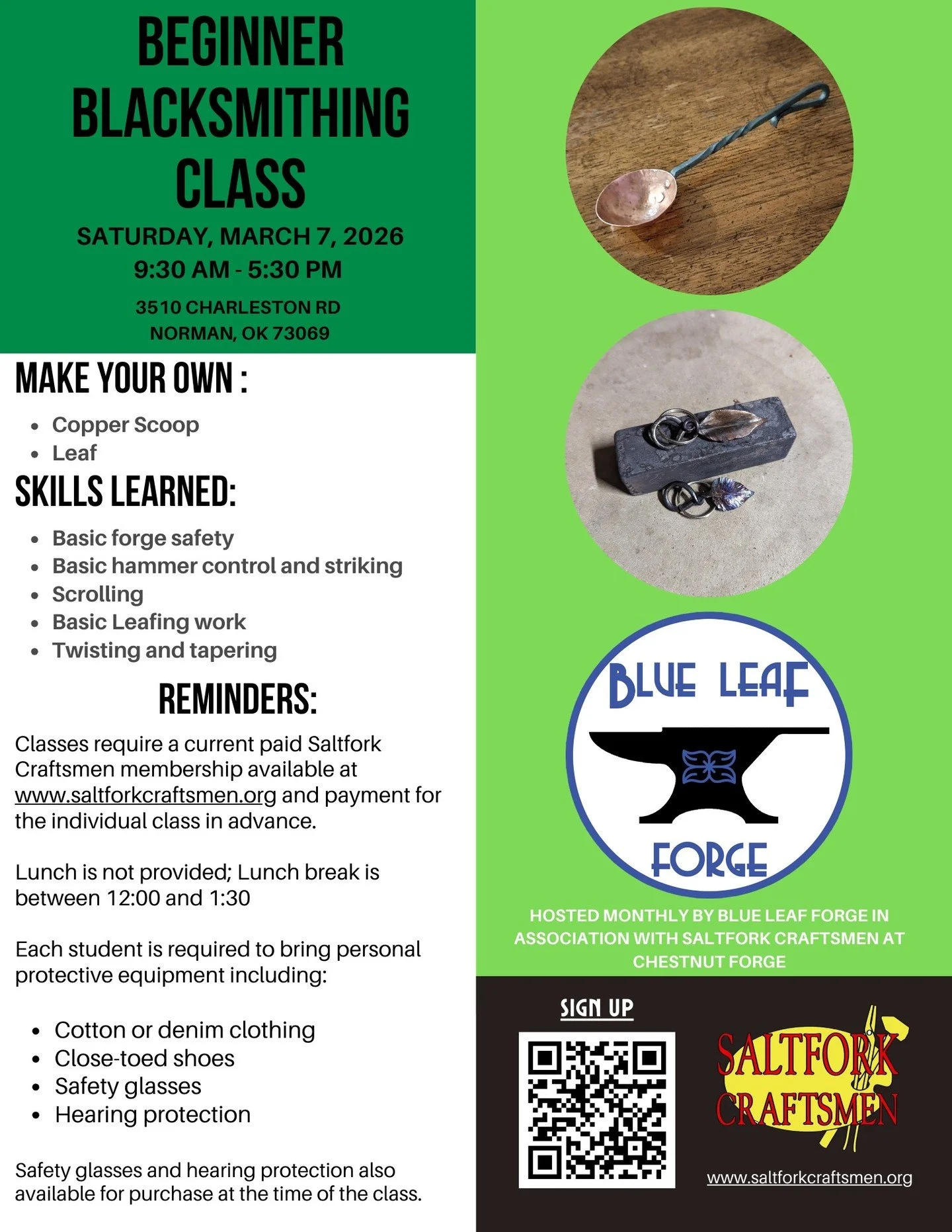 Join us at the forge for a hands-on introduction to foundational blacksmithing skills. In our March class, we&rsquo;ll be making a copper scoop and practicing forged leaves&mdash;projects that focus on forming non-ferrous metal, controlled hammer wor