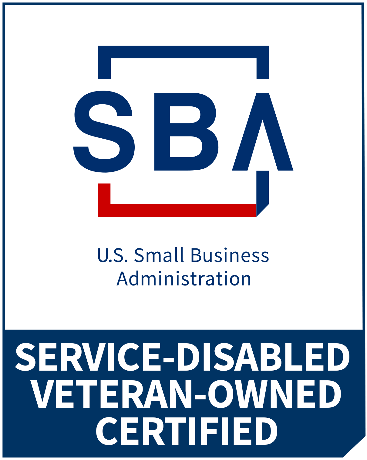 U.S. Small Business Administration (SBA) logo with the text 'SERVICE-DISABLED VETERAN-OWNED CERTIFIED' at the bottom.