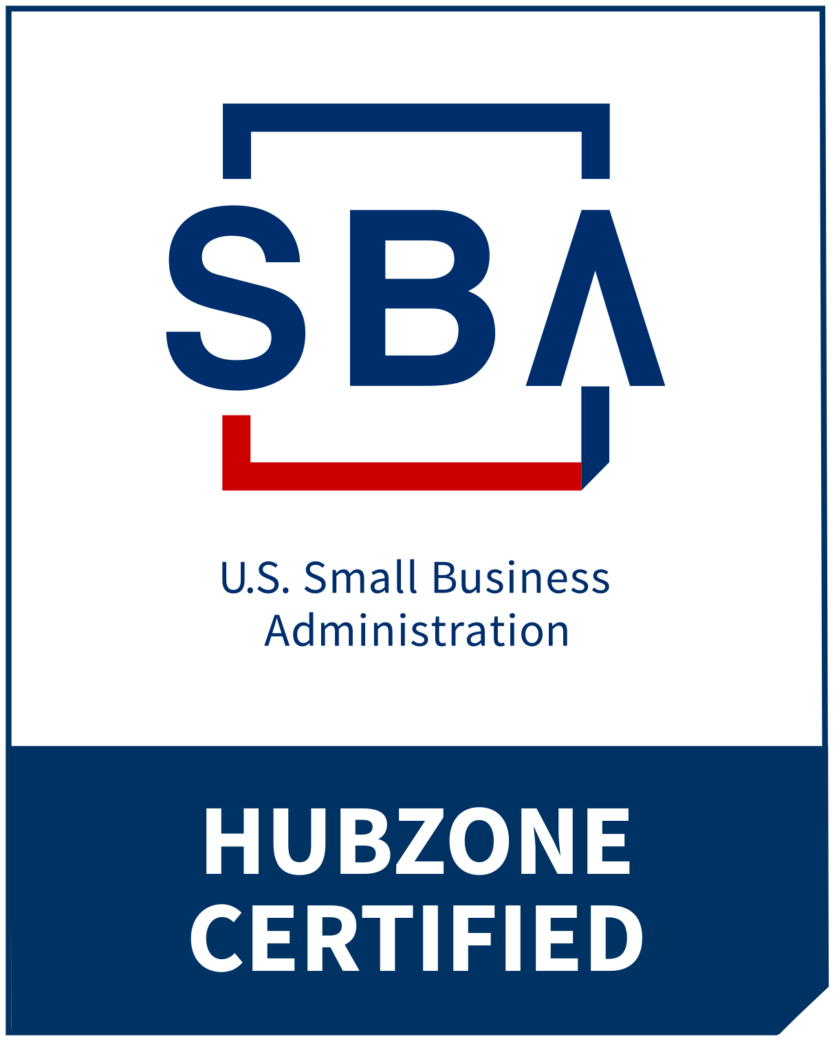 Logo for U.S. Small Business Administration with text indicating HUBZONE certified status.