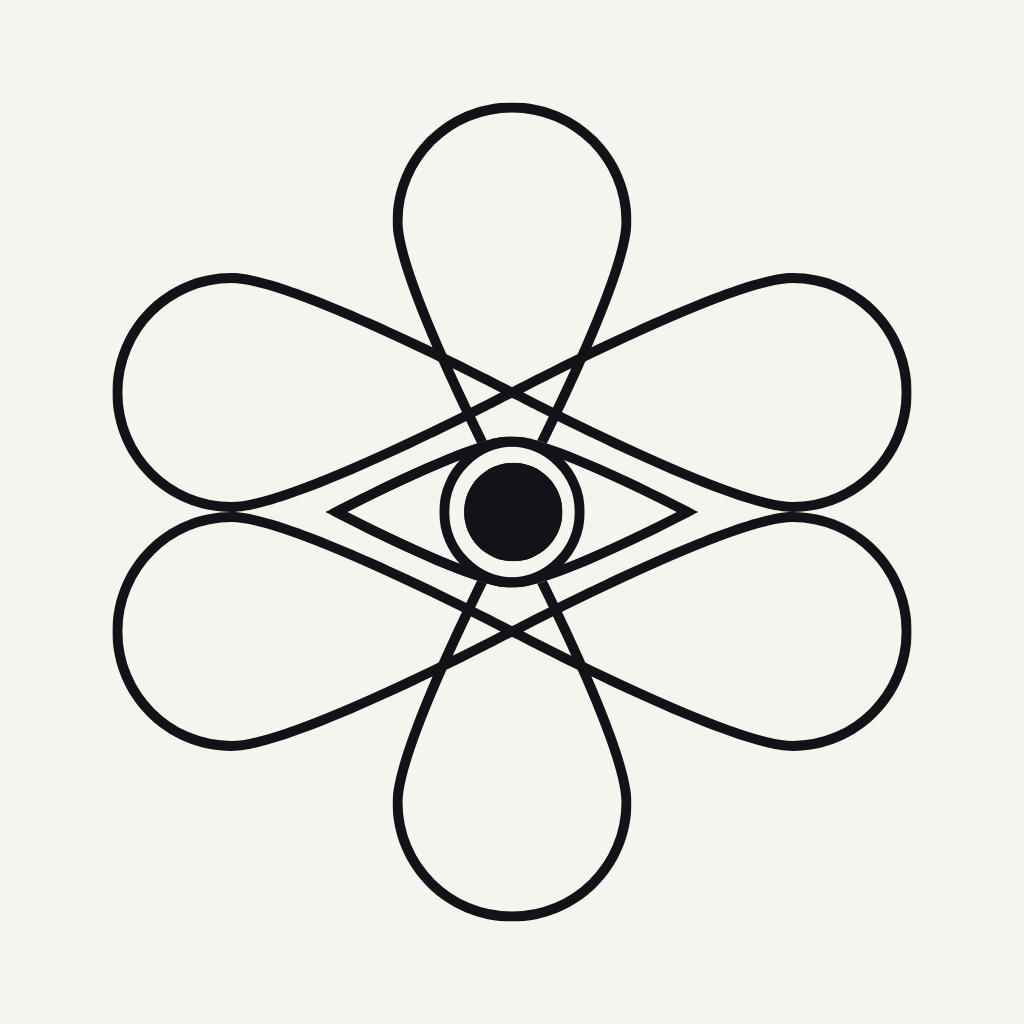 Illustration of three infinity symbols arranged in a pattern with an eye motif in the middle.